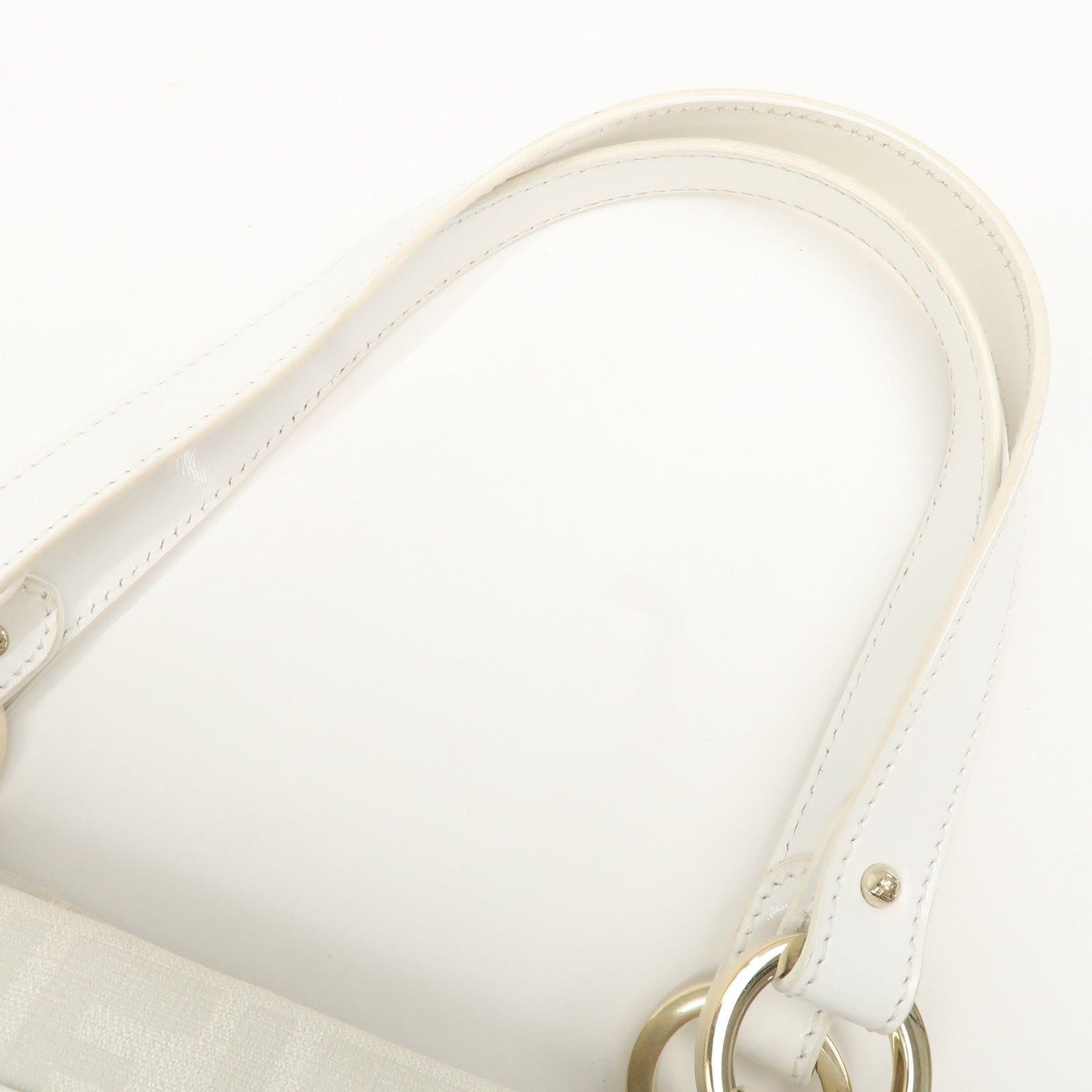 FENDI Zucca PVC Leather Shoulder Bag White Gold Hardware 8BR628 Used