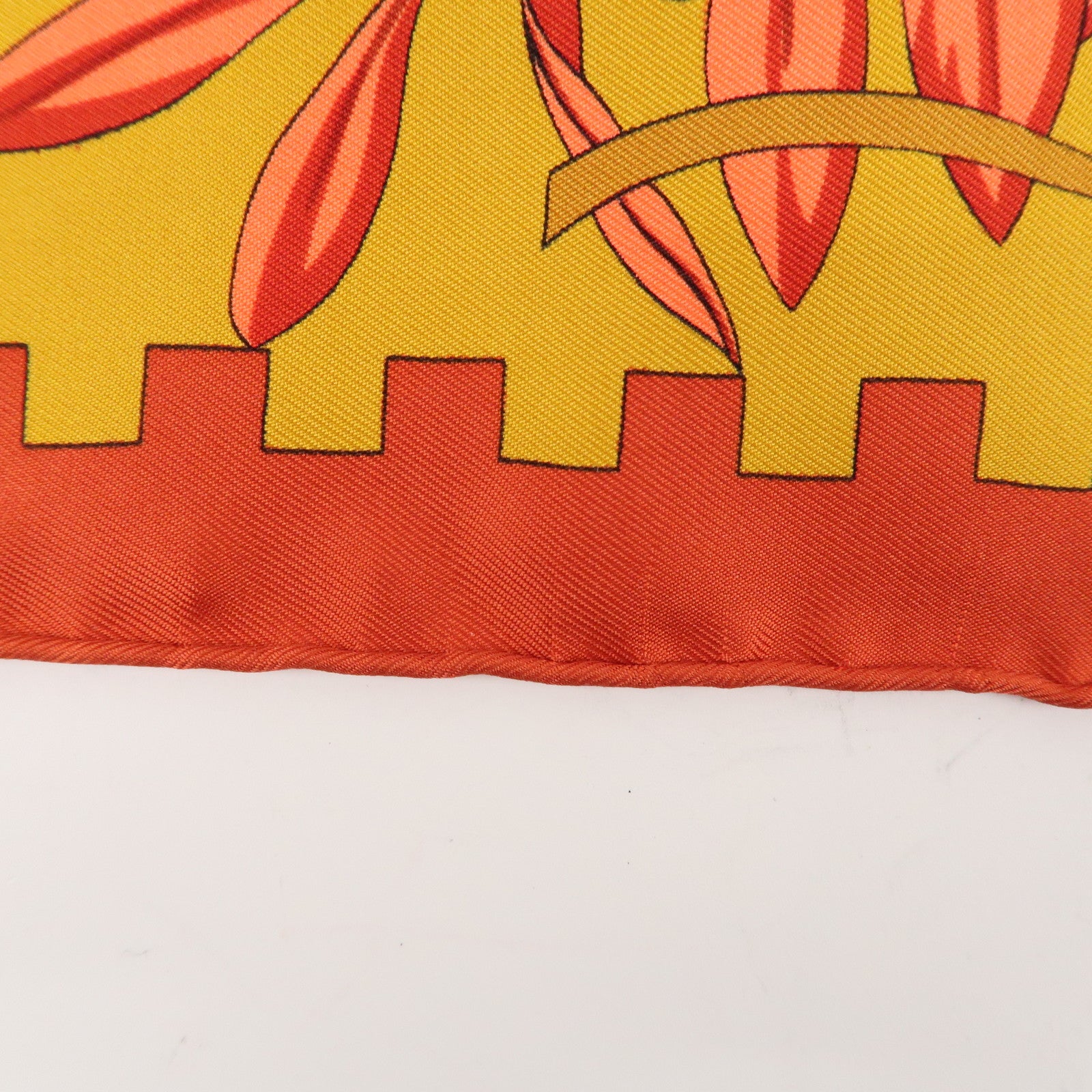 HERMES Carre 90 Silk 100% Scarf MUSIQUE DES DIEUX Red Orange Used