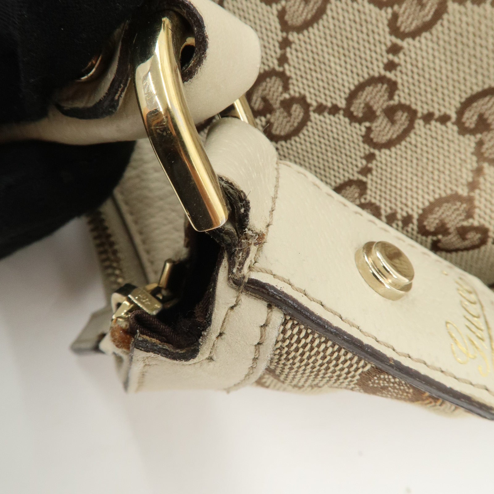 GUCCI GG Canvas Leather Shoulder Bag Beige Ivory 153025 Used