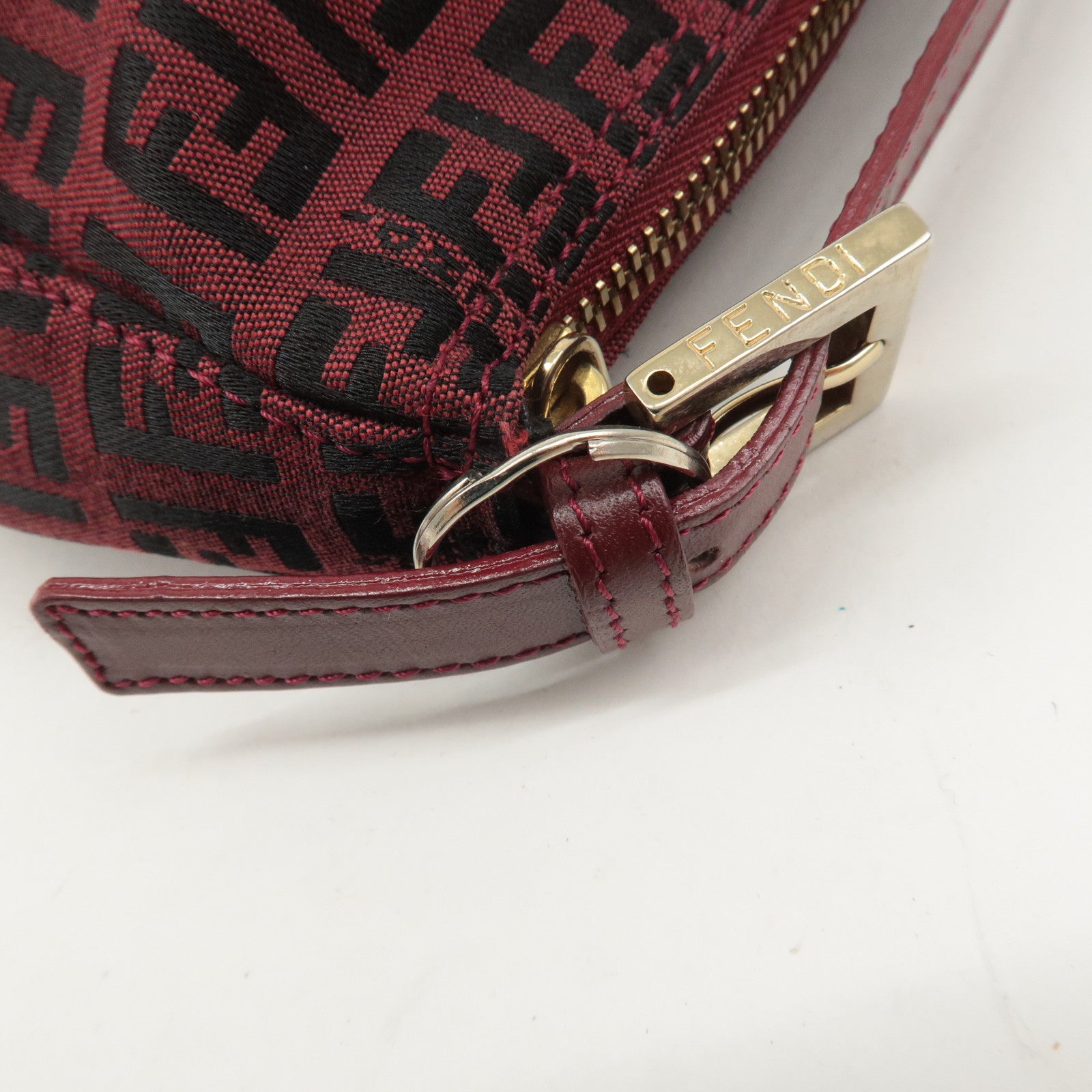 FENDI Zucchino Canvas Leather Pouch Hand Bag Red Black 8N0001