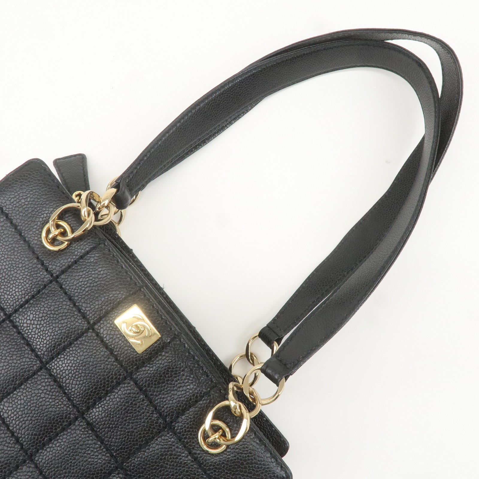 CHANEL Caviar Skin Chain Tote Bag Hand Bag Black