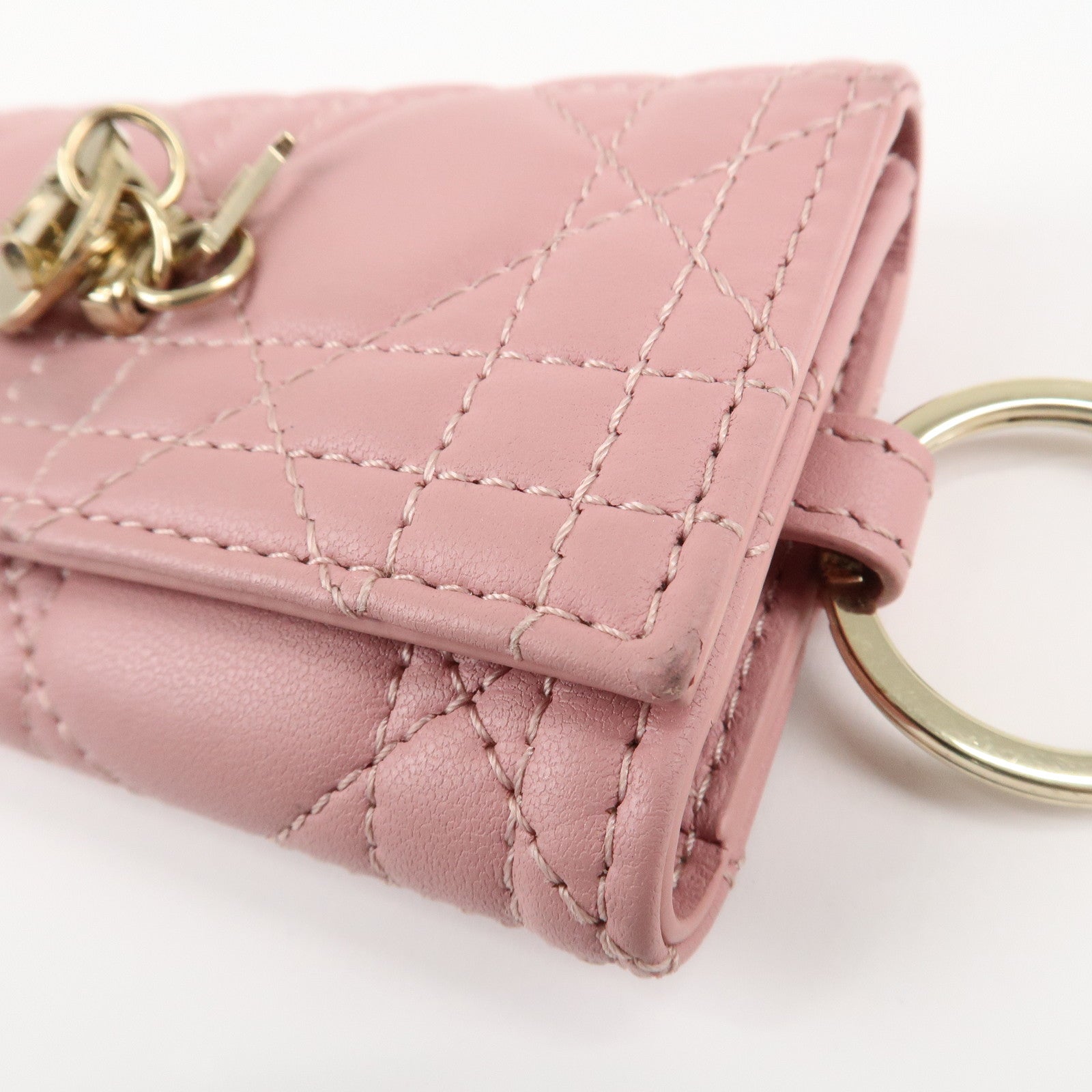 Christian Dior Cannage Leather 4 Key Case Key Chain Pink