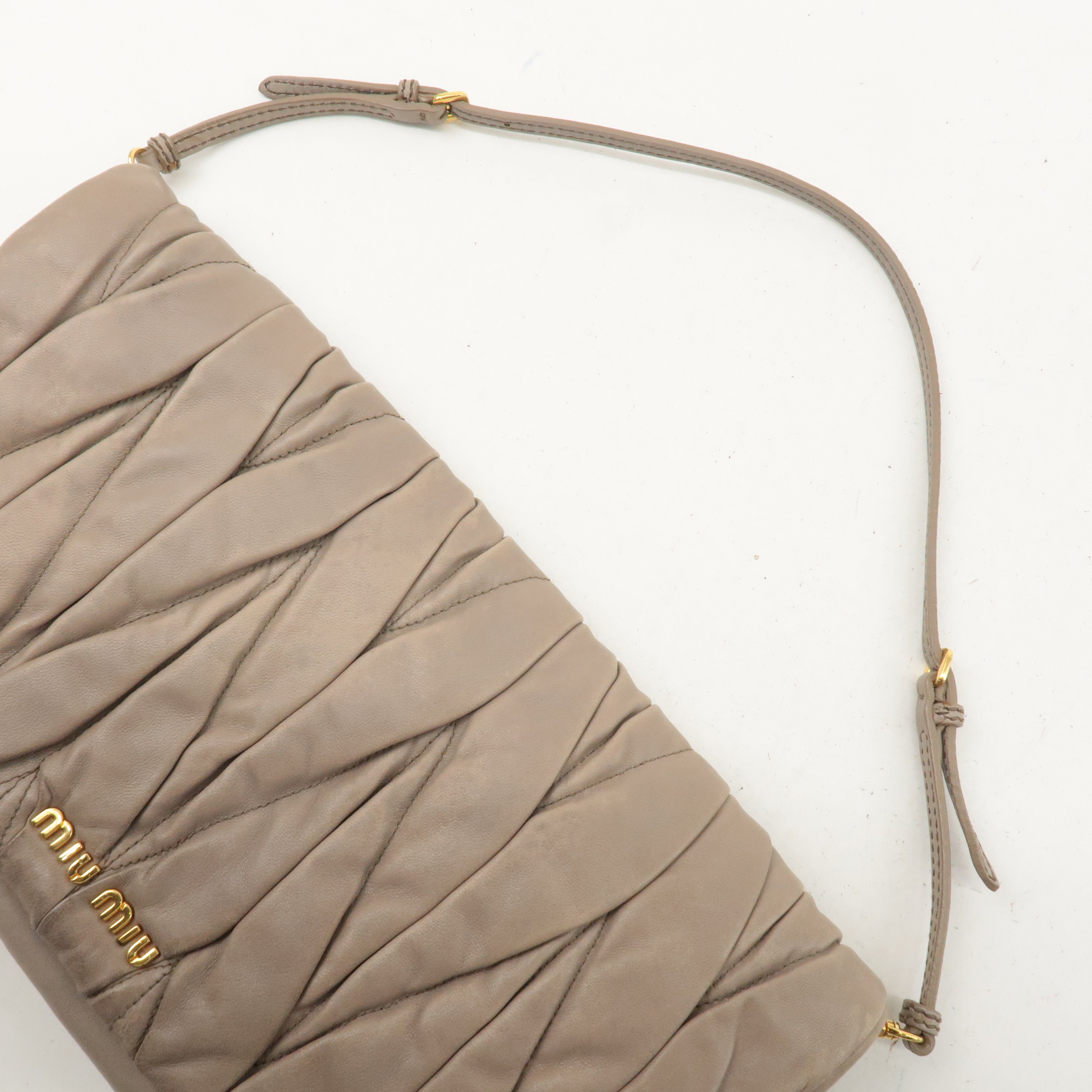 MIU MIU Matelasse Leather 2way Clutch Shoulder Bag Greige