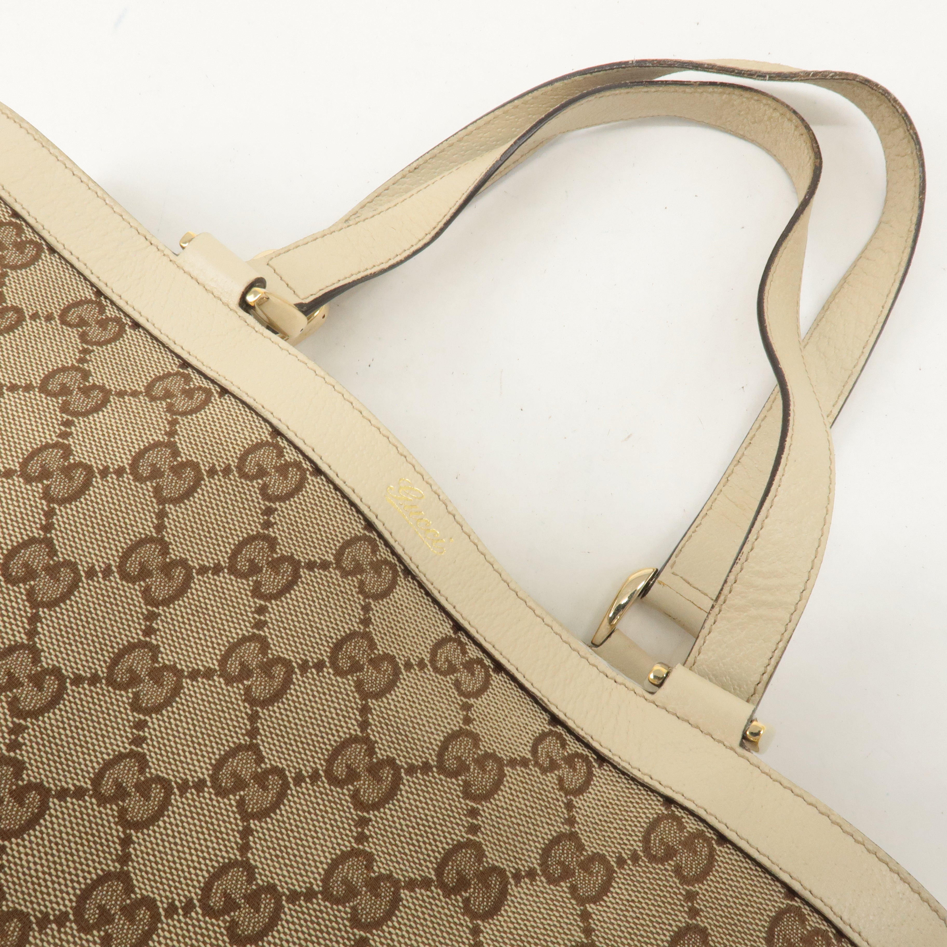 GUCCI Abbey GG Canvas Leather Tote Bag Beige Ivory 170004