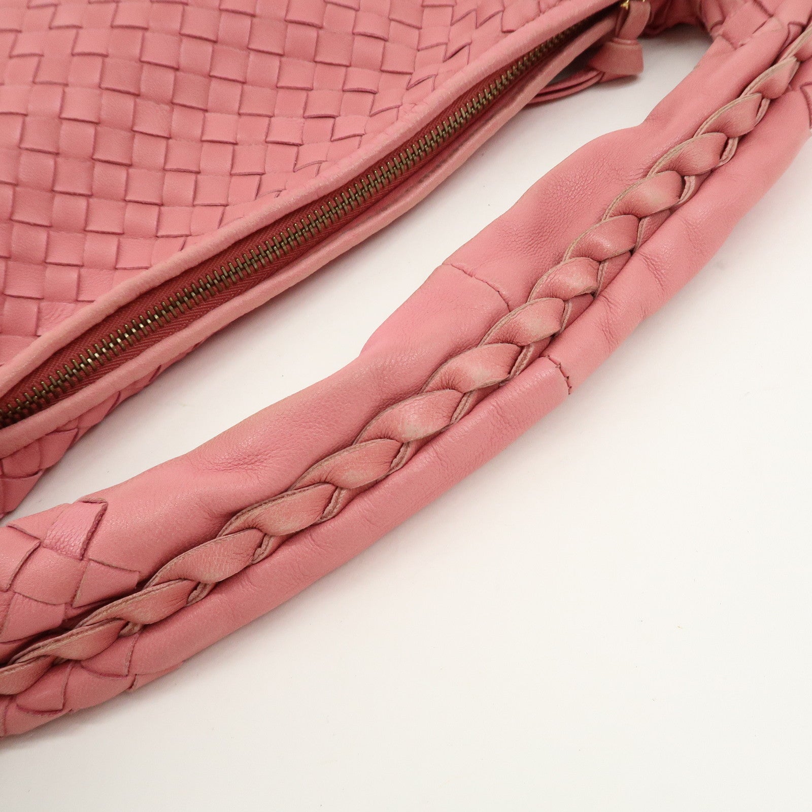 BOTTEGA VENETA Hobo Intrecciato Leather Shoulder Bag Pink 115653