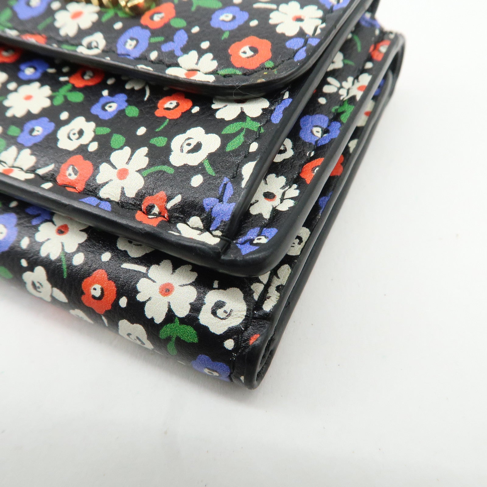 MIU MIU Leather Wallet Compact Flower Black Multicolor