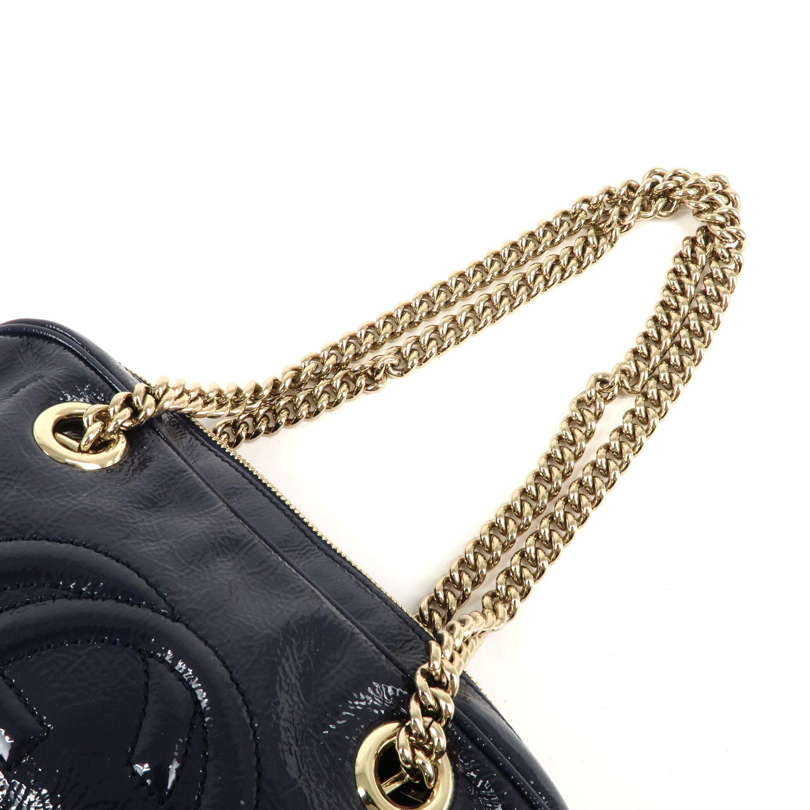 GUCCI SOHO Leather Chain Patent Shoulder Bag Navy 308983Used F/S