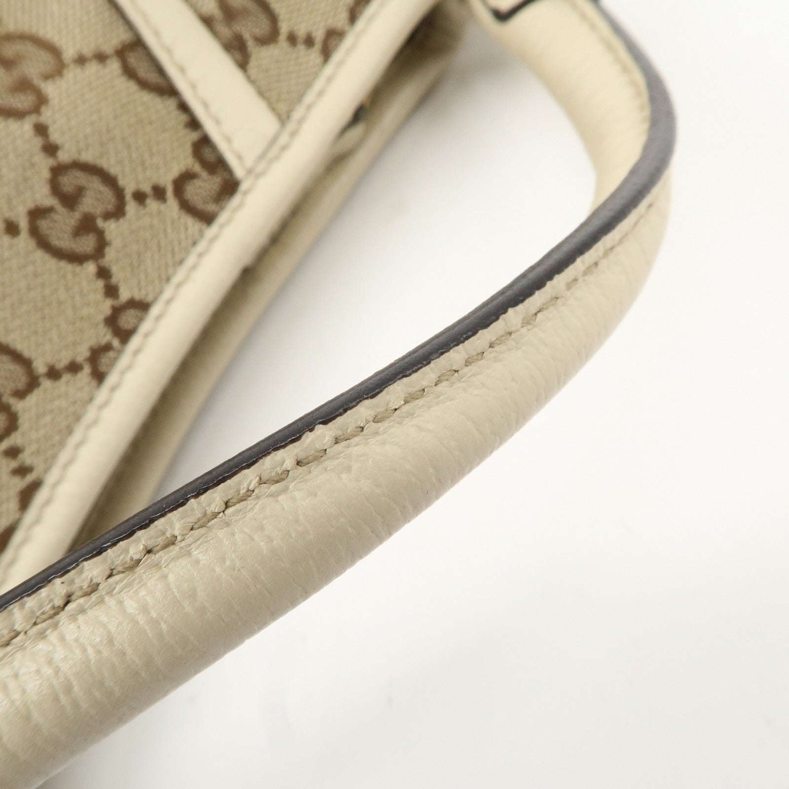 GUCCI Abbey GG Canvas Leather Shoulder Bag Beige Gold 130939 Used