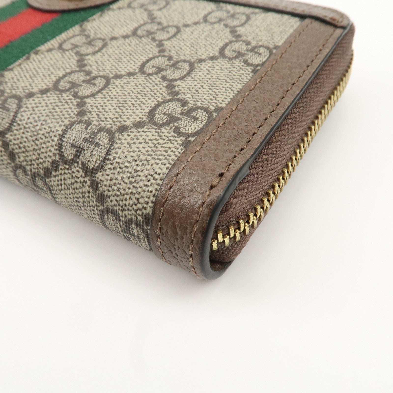 GUCCI Ophidia Sherry GG Supreme Leather Round Zipper Wallet 523154 Used