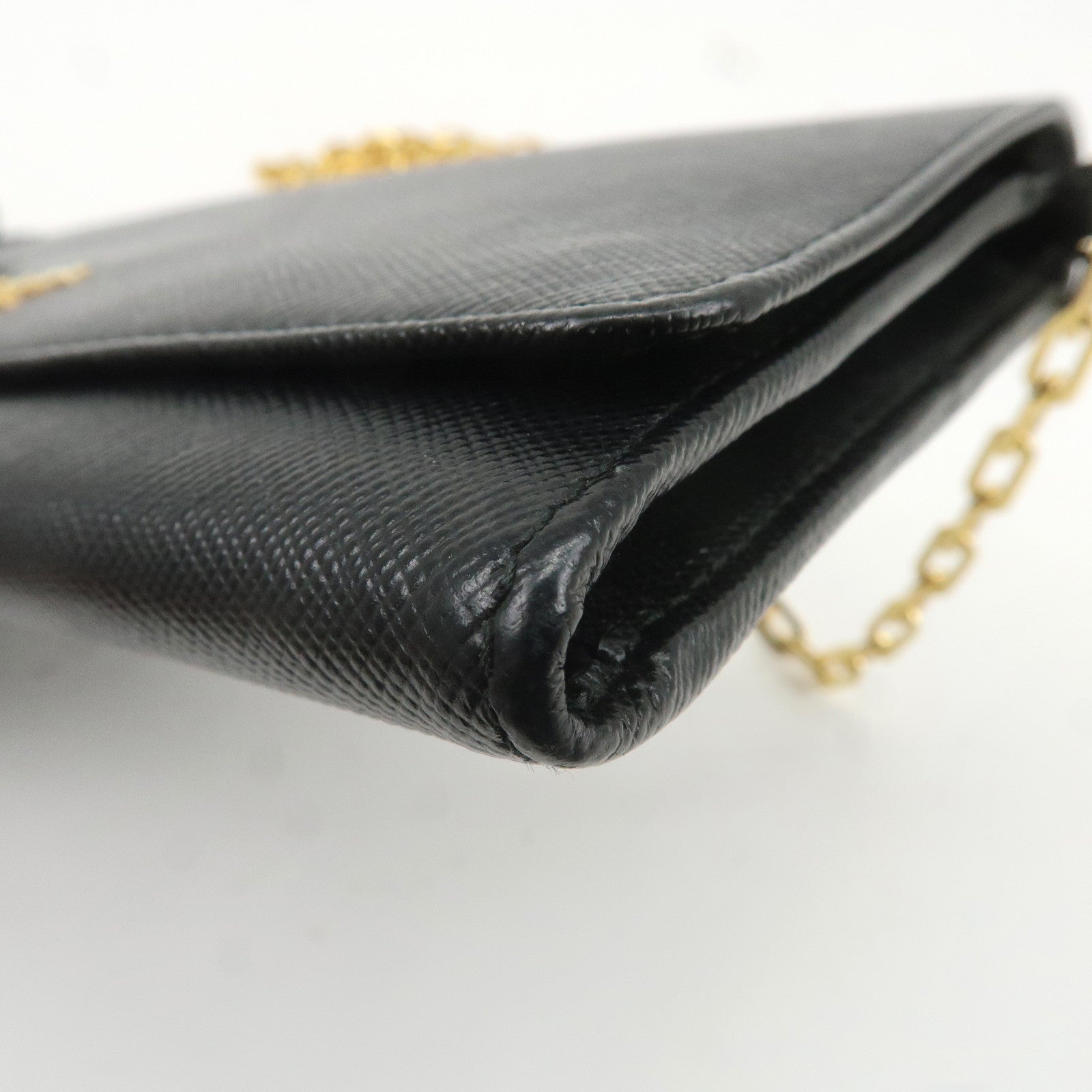 PRADA Saffiano Leather Chain Wallet Black 1MT440