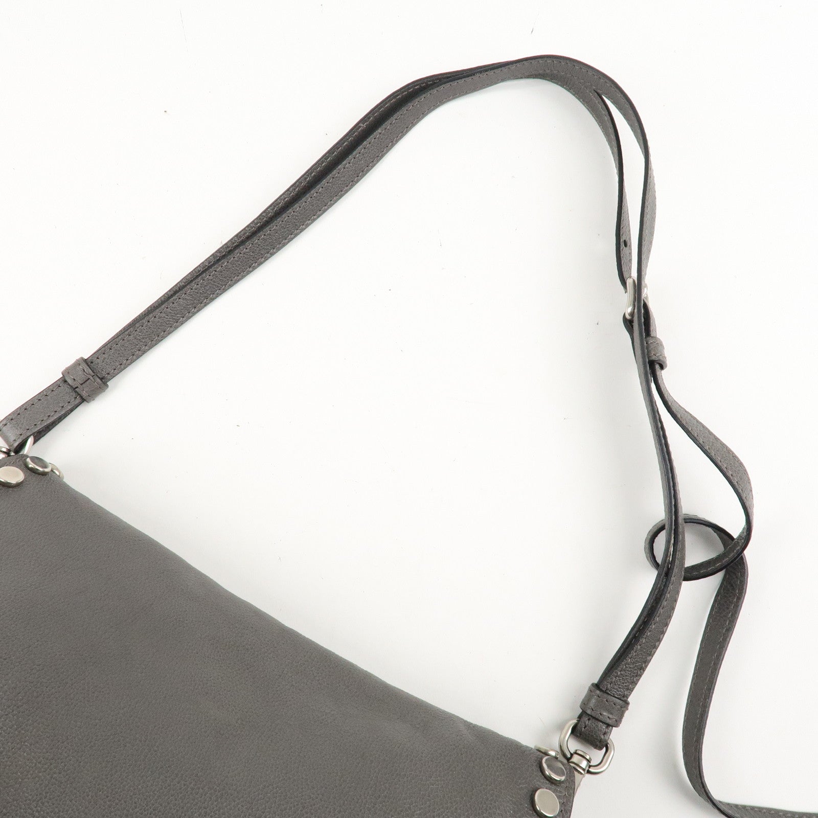 PRADA Etiquette Leather Shoulder Bag Gray Silver Hardware 1BD082 Used