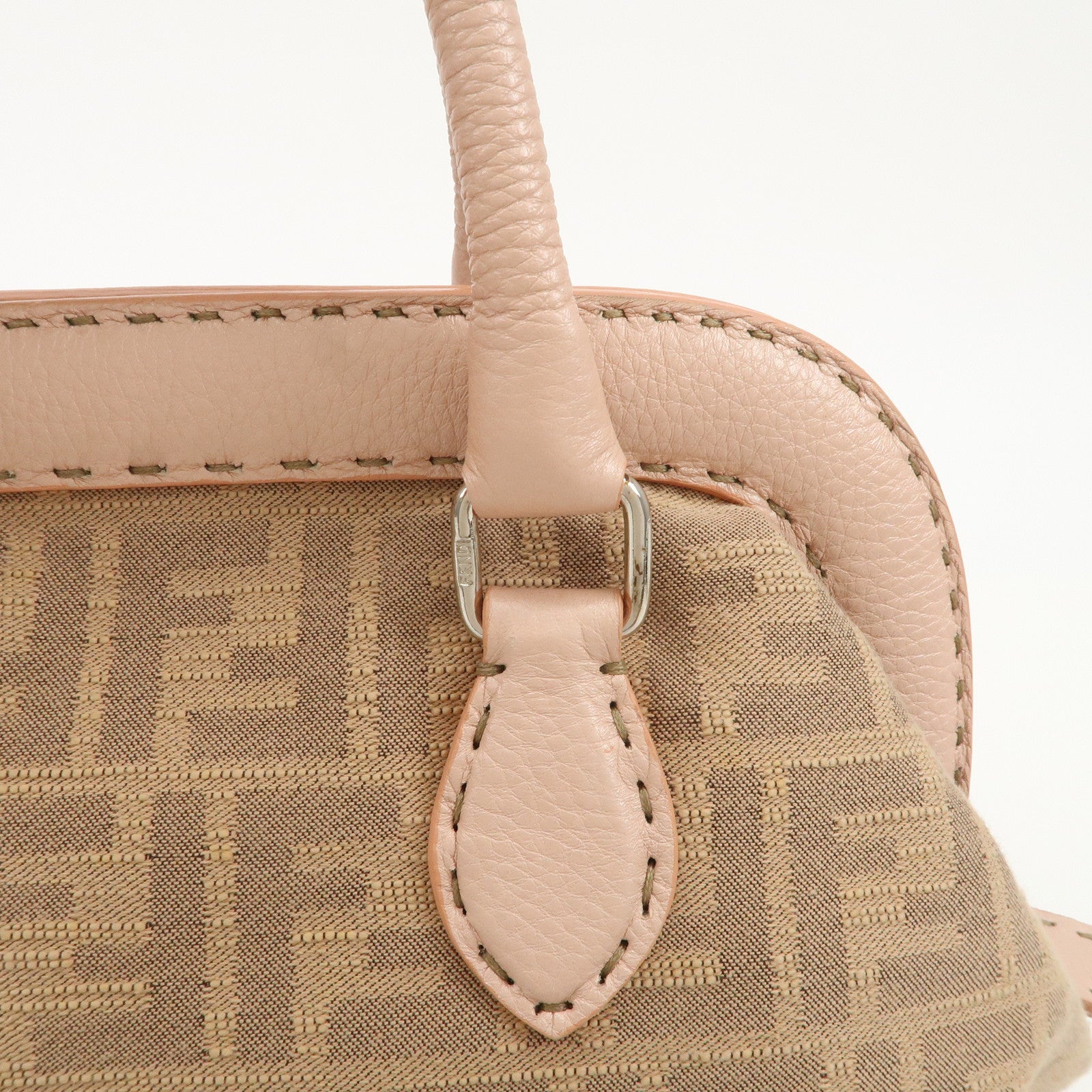 FENDI Zucca Selleria Canvas Leather Hand Bag Beige Pink 8BN123