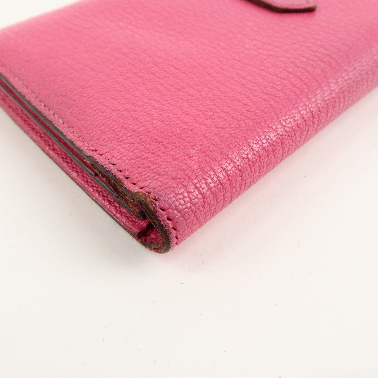 HERMES Leather Bearn Soufflet N engraved (around 2010) Wallet Pink