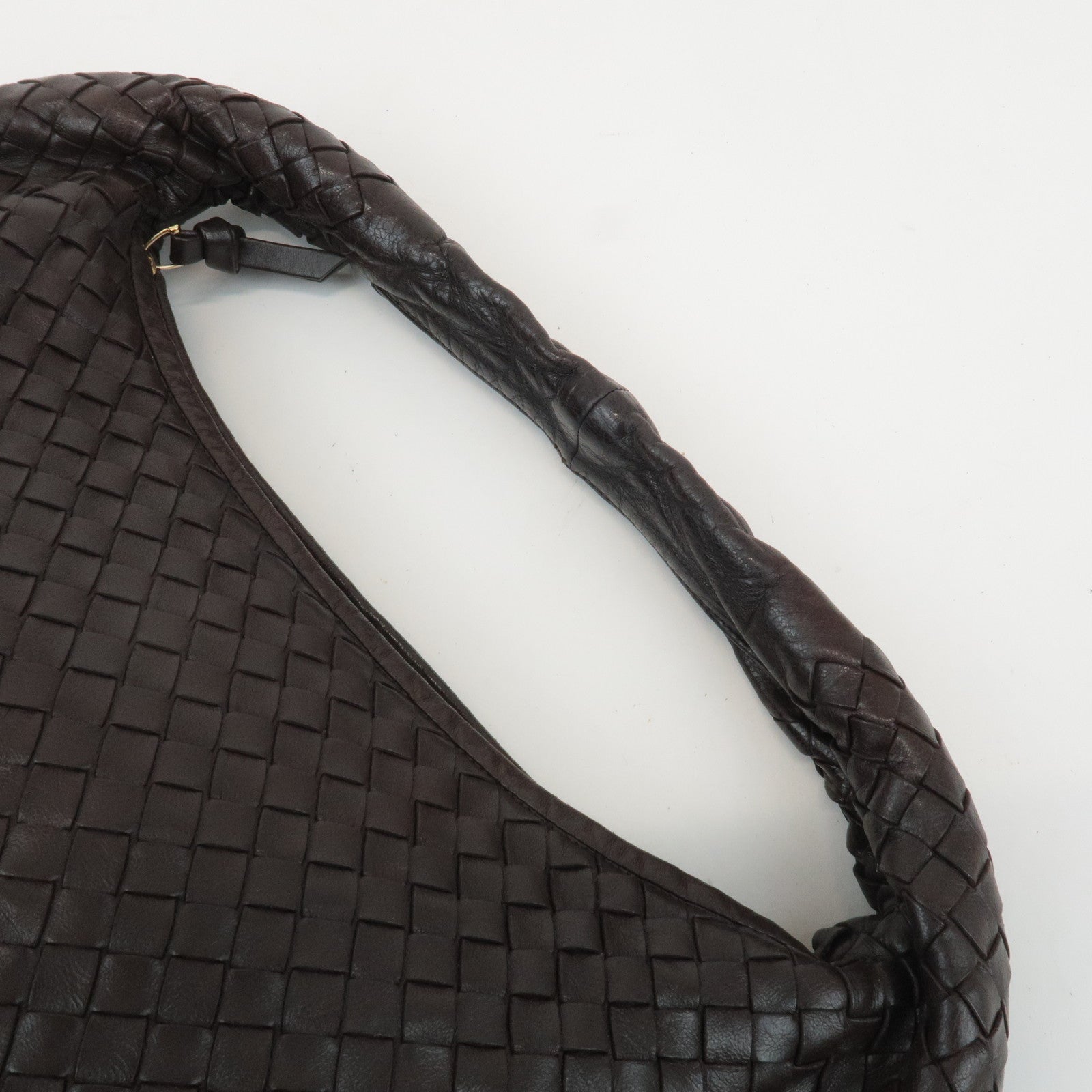 BOTTEGA VENETA Intrecciato Leather Shoulder Bag Dark Brown