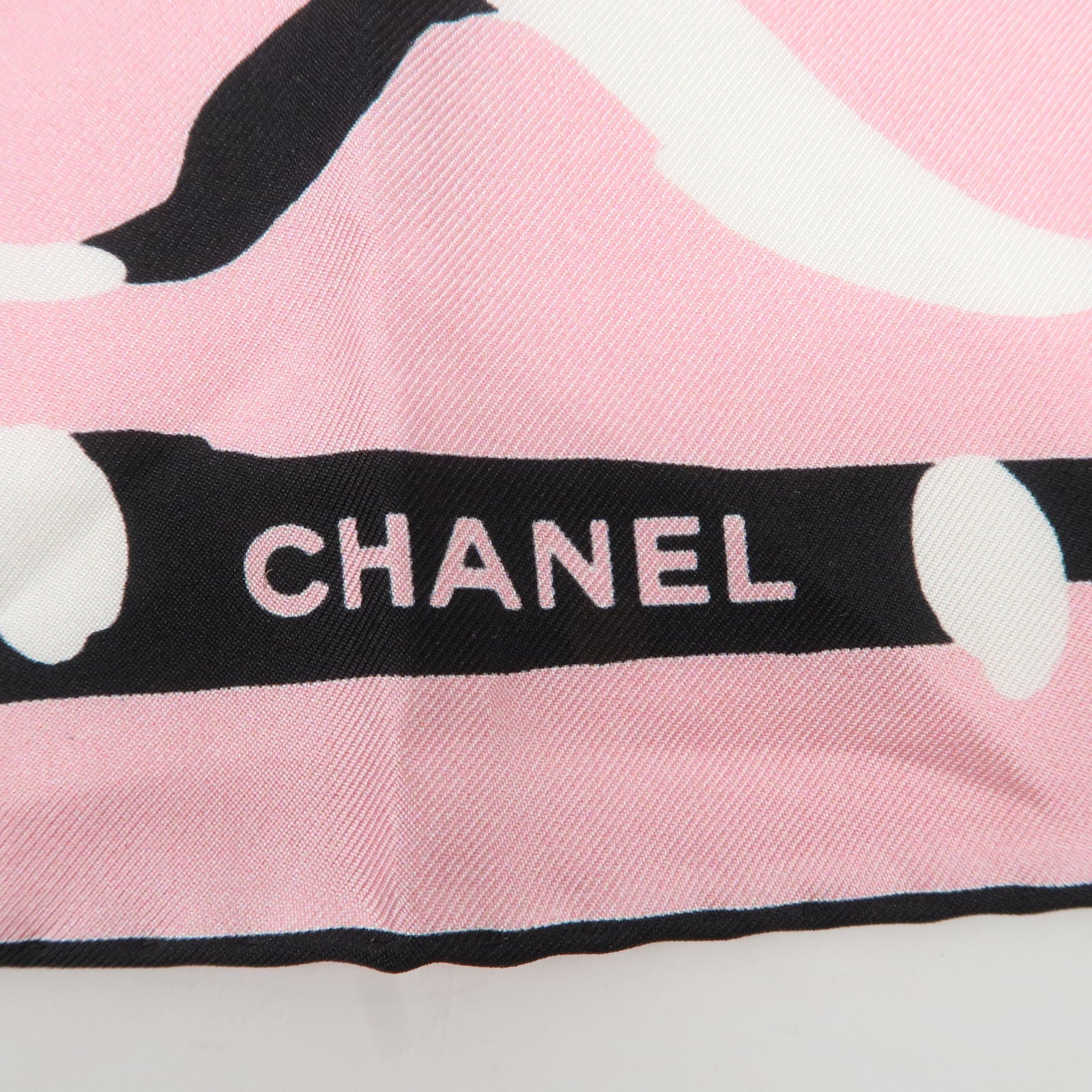 CHANEL COCO Mark Scarf Silk 100 % Pink Black White Used