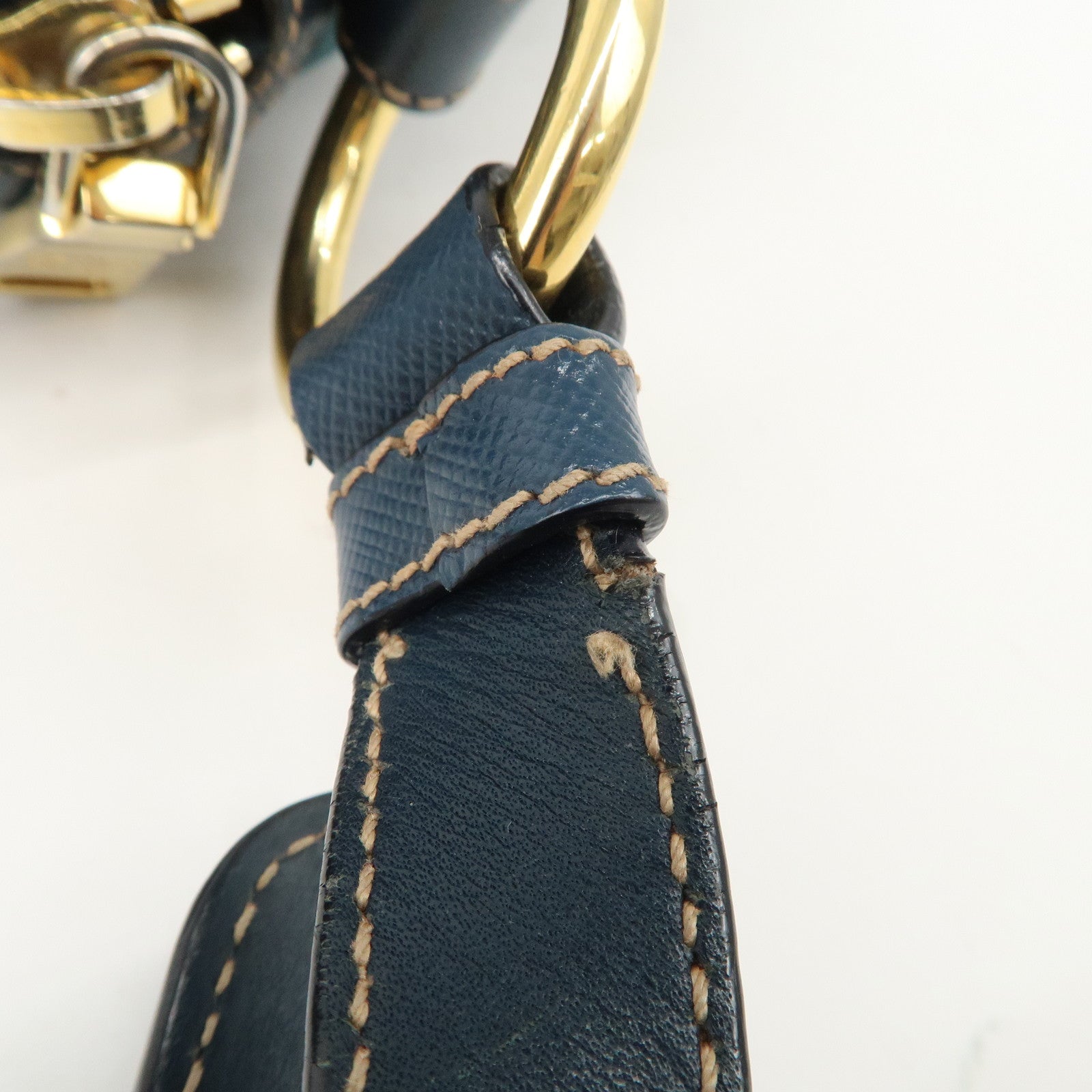 PRADA Nylon Leather Shoulder Bag Hand Bag Navy Gold HDW