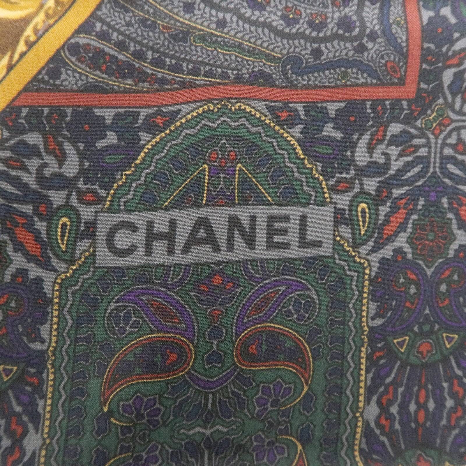 CHANEL Silk 100% Paisley Scarf Navy Giold Used