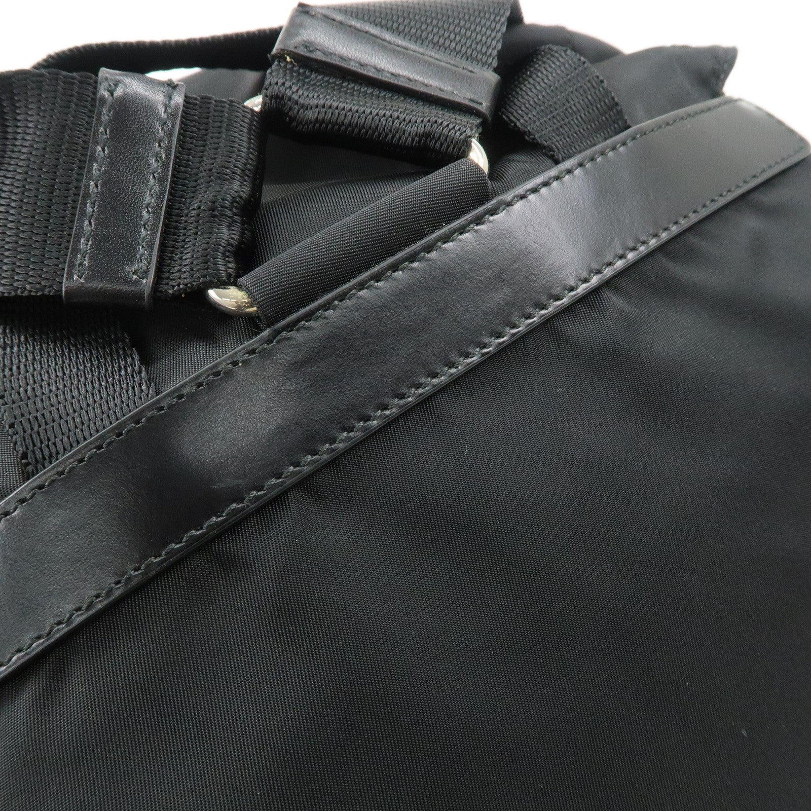 PRADA Logo Nylon Leather Backpack Ruck Sack NERO Black BZ2811