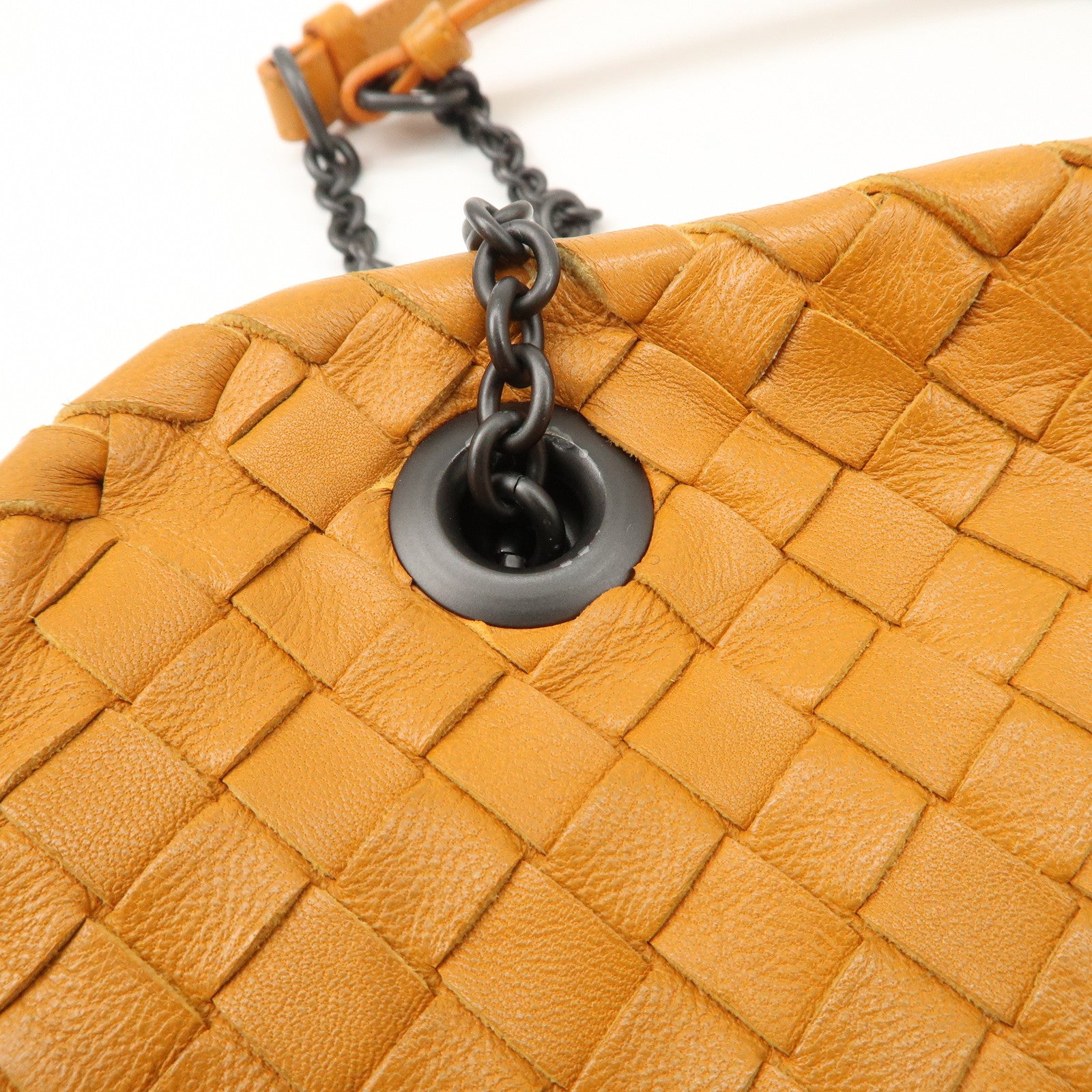 Bottega Veneta Intrecciato Leather Chain Shoulder Bag Orange