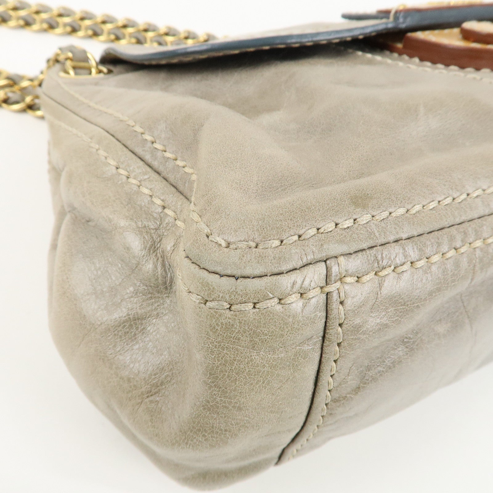 PRADA Leather Chain Shoulder Bag Gray BR4657 Used