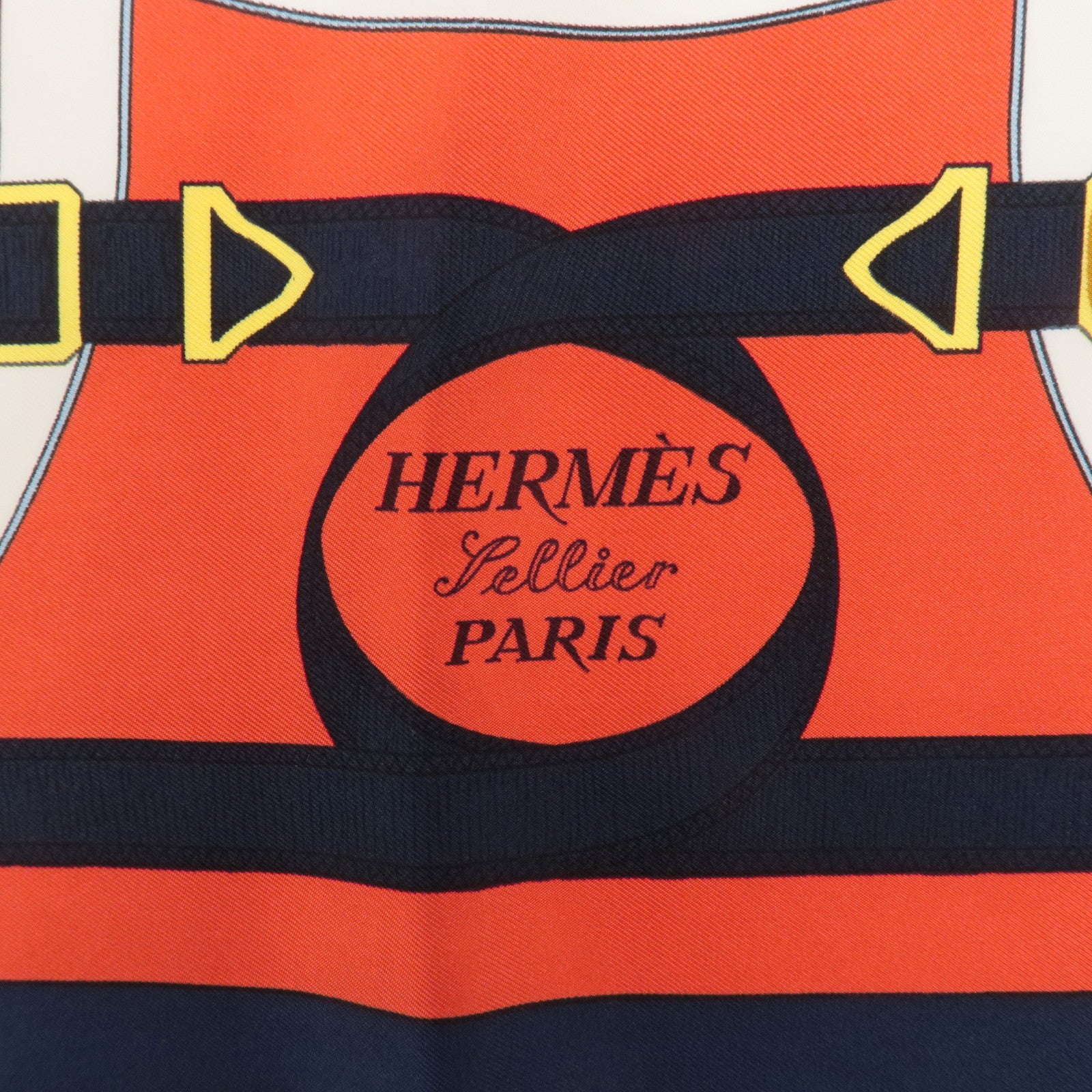 HERMES Carre 90 100% Silk Carre 90 Eperon d
or Red Navy Gold Used