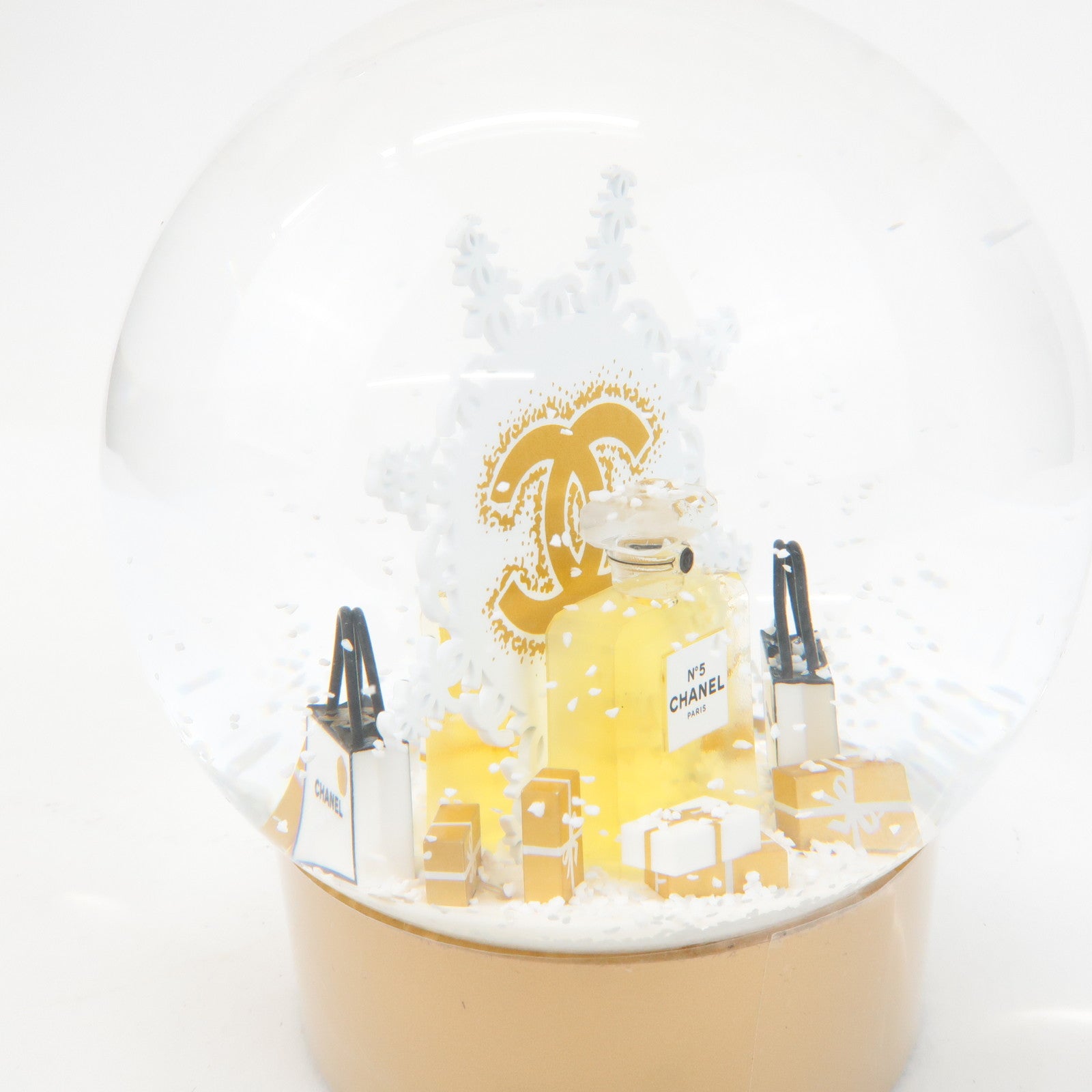 CHANEL Glass Snow Globe Snow Dome 2024 Novelty Gold White Used