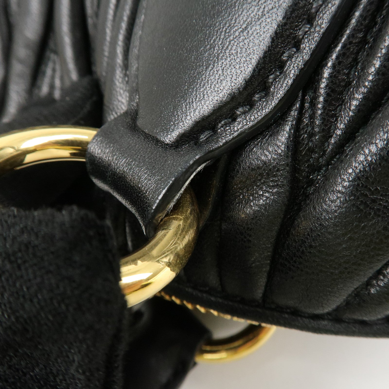 MIU MIU Matelasse Leather Hand Bag Black Gold Hardware Used