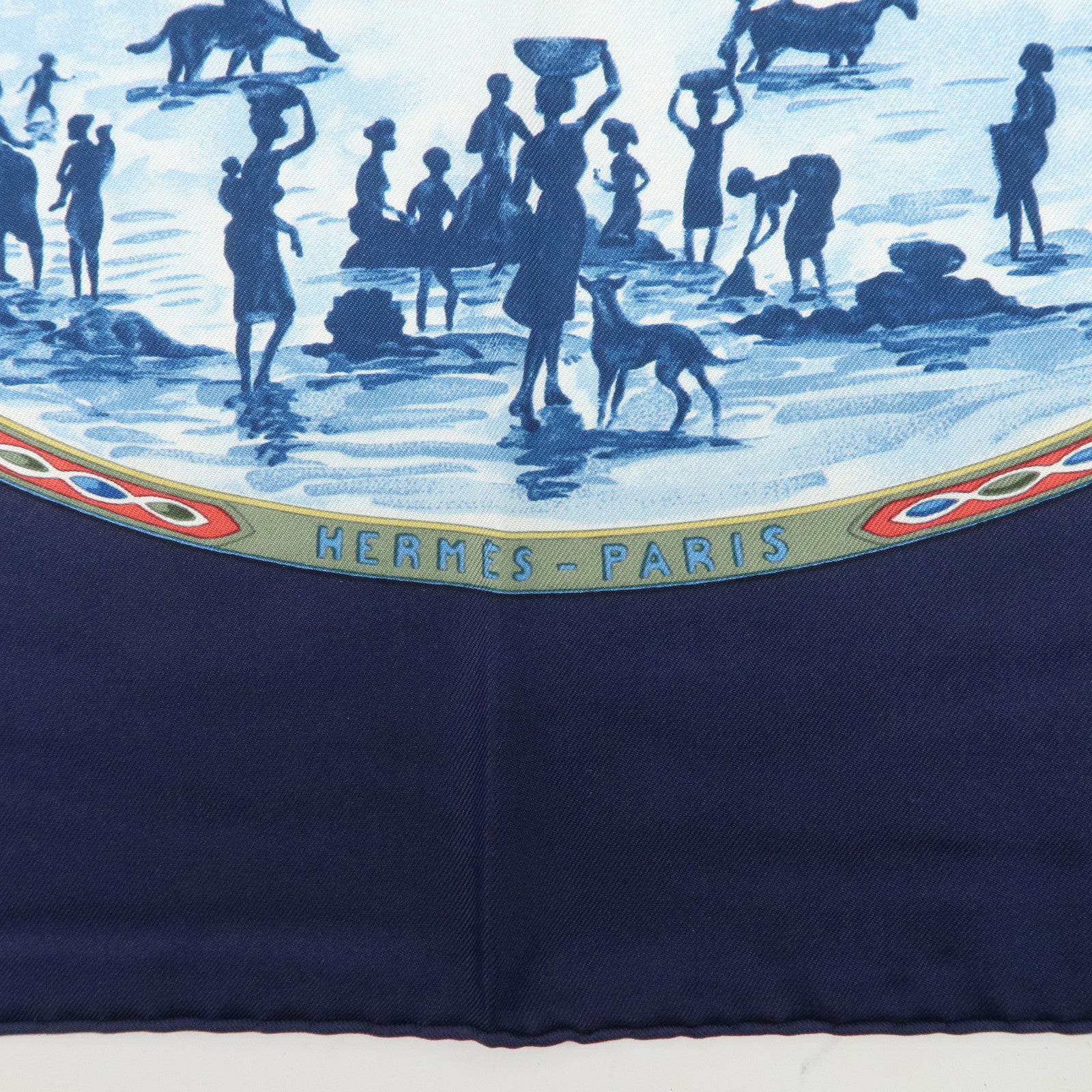 HERMES Carre 90 Silk 100%  Scarf CAVALIERS PEULS Navy Blue