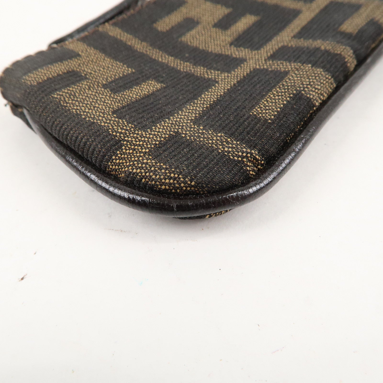 FENDI Zucca Canvas Leather Coin Purse Brown Black