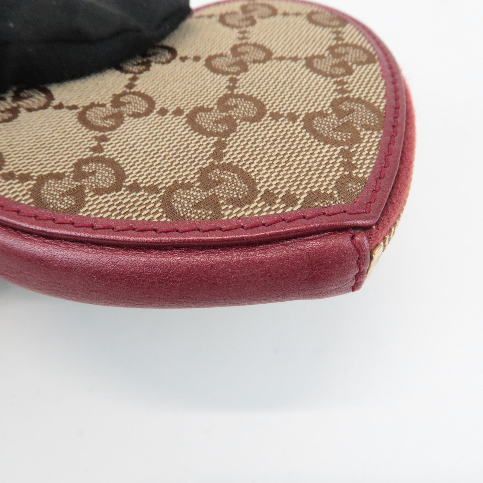 GUCCI GG Canvas Leather Heart Coin Purse Coin Case Red 152615 Used