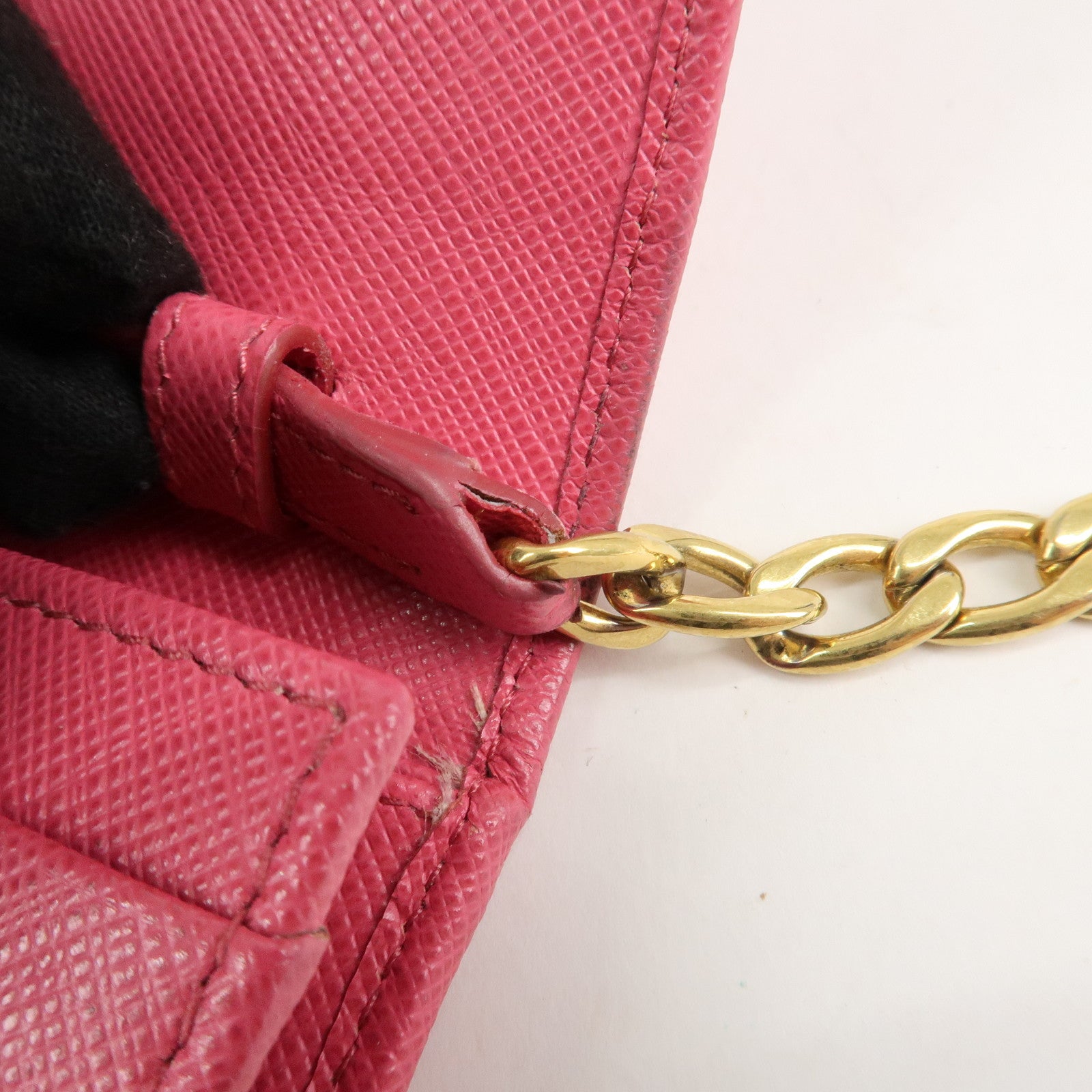 PRADA Saffiano Metal Chain Wallet Shoulder Bag Pink 1DH002