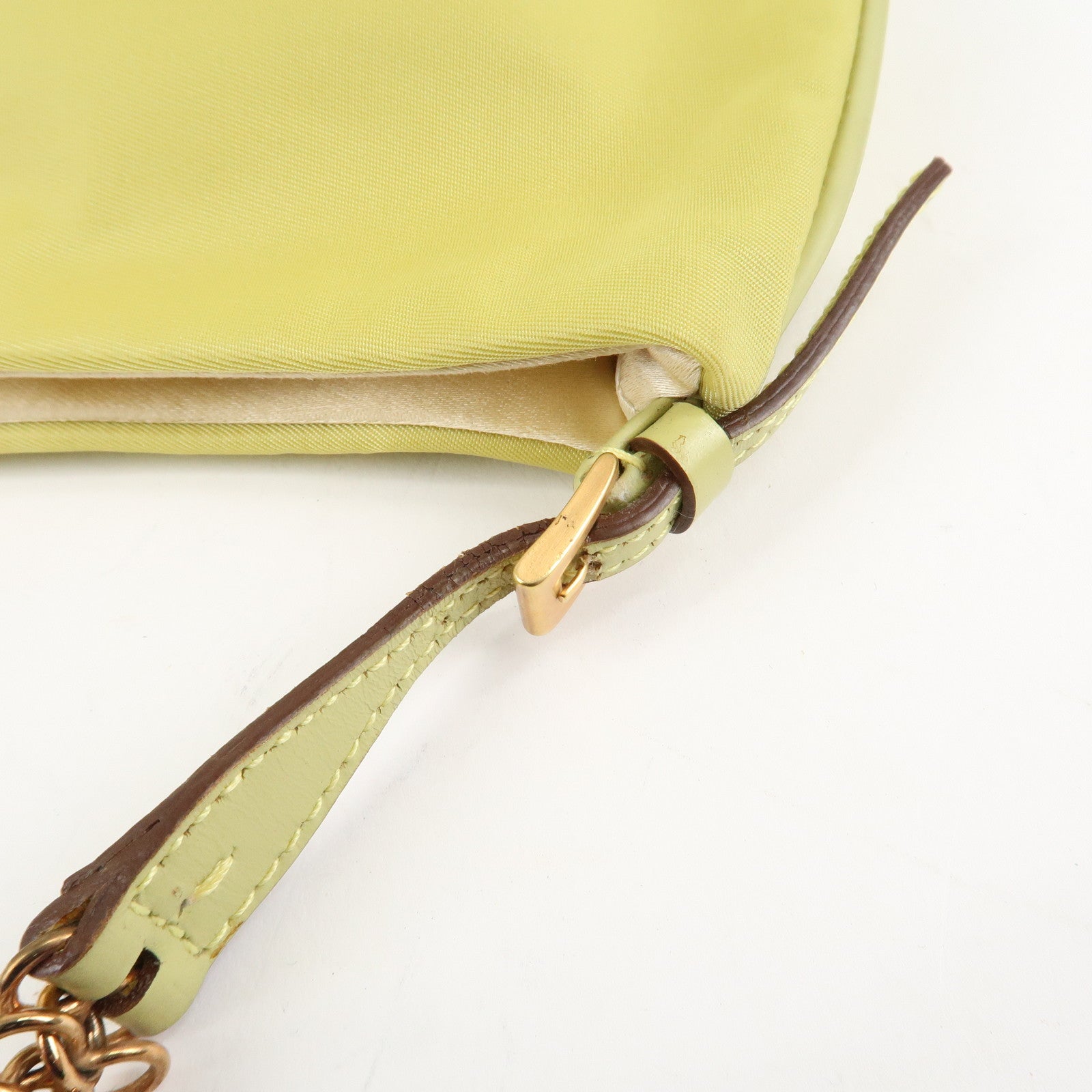 PRADA Nylon Leather Chain Shoulder Bag Yellow BR0105