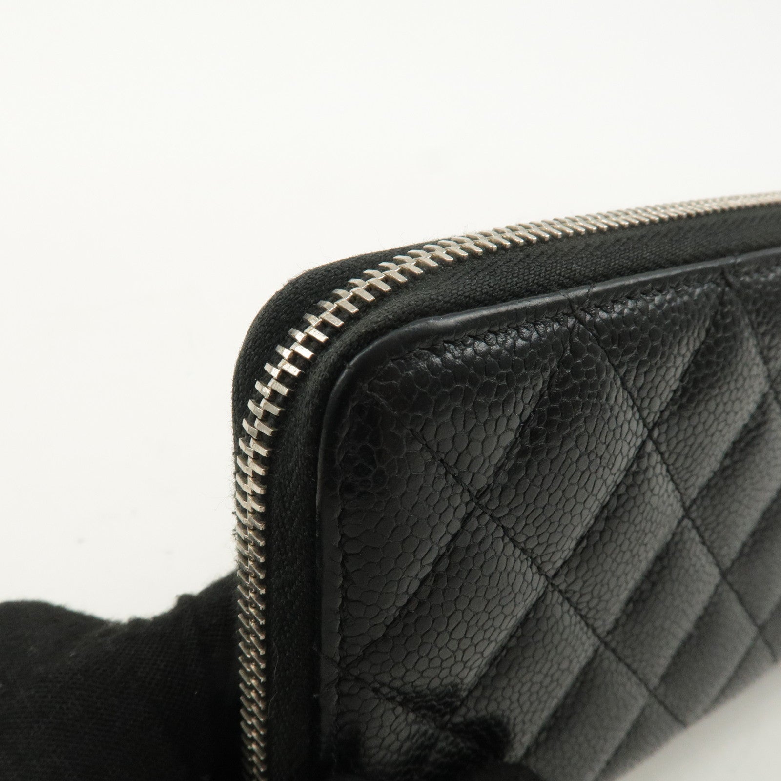 CHANEL Matelasse Caviar Skin Long Wallet Zip Around Black A50097