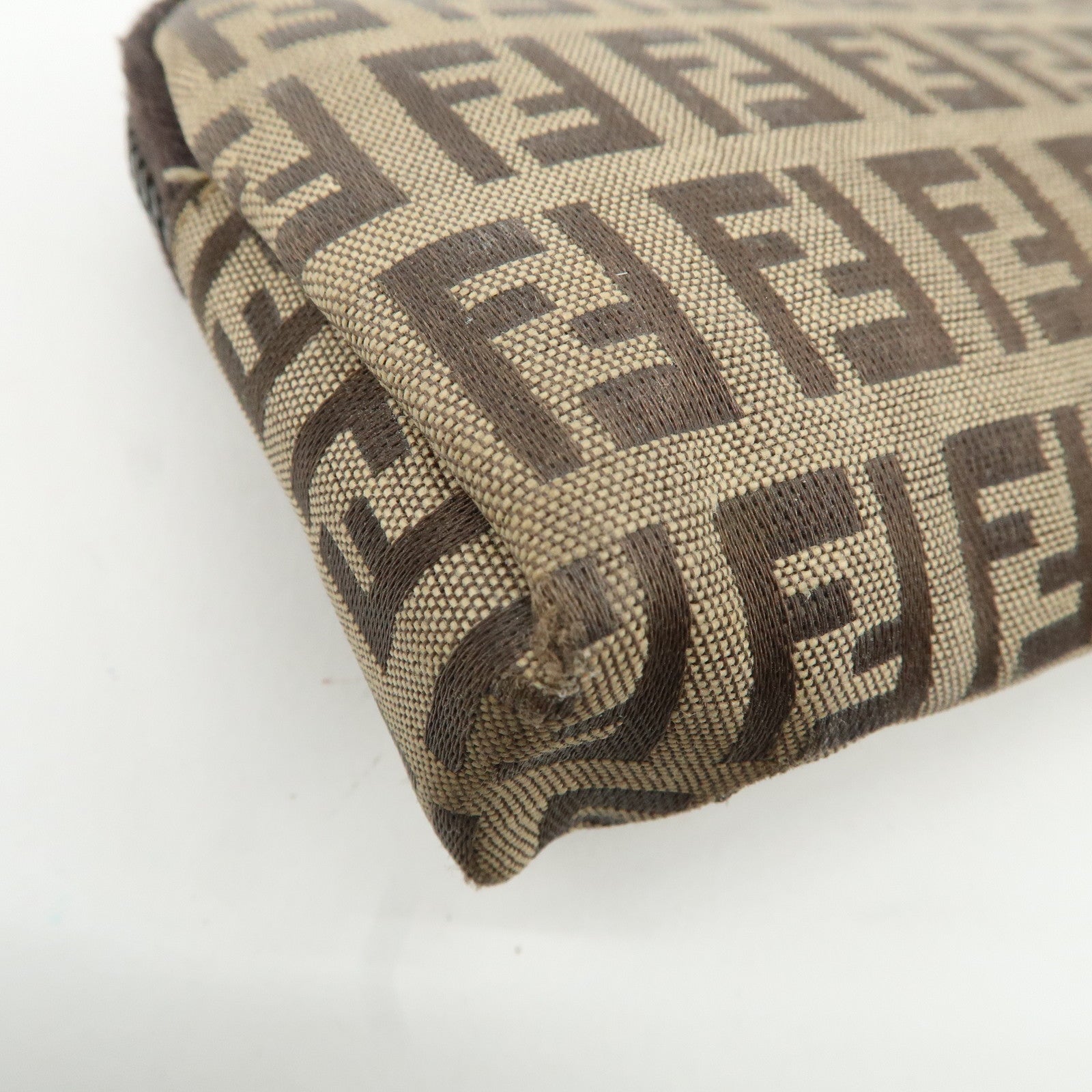 FENDI Zucchino Canvas Mini Pouch Beige Dark Brown 7N0003