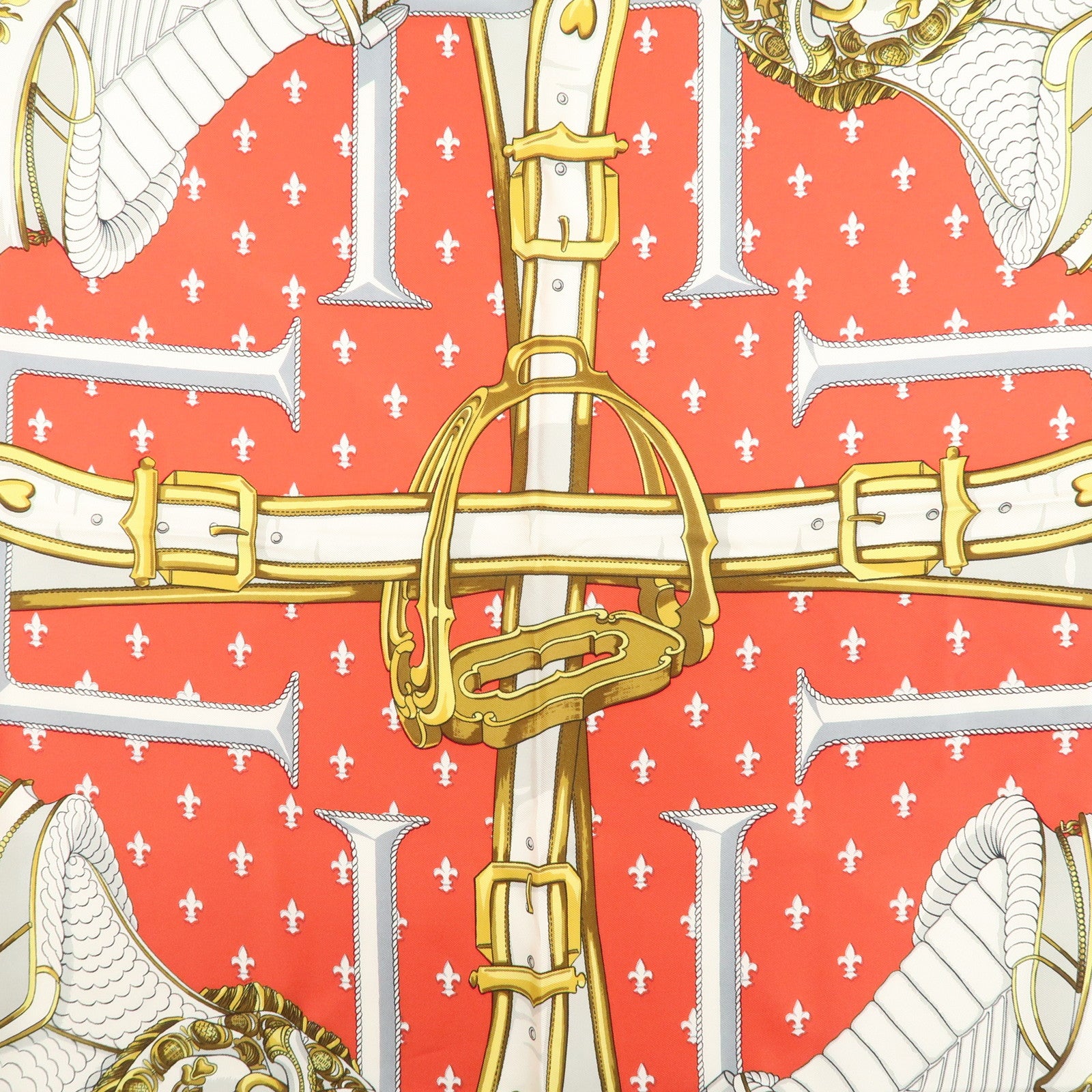 HERMES Carre 90 Silk 100% Scarf Selles A Housse Belt Print