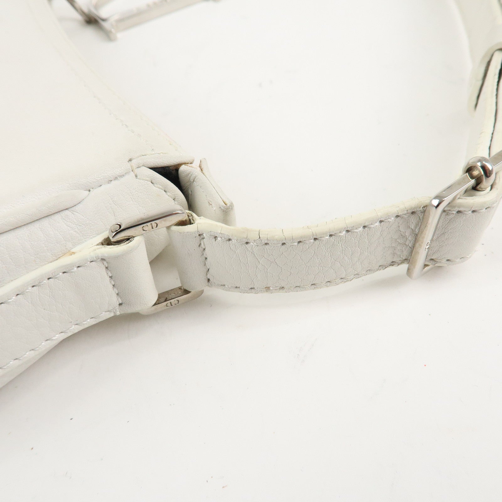 Christian Dior Canvas Leather Logo Charm Hand Bag White