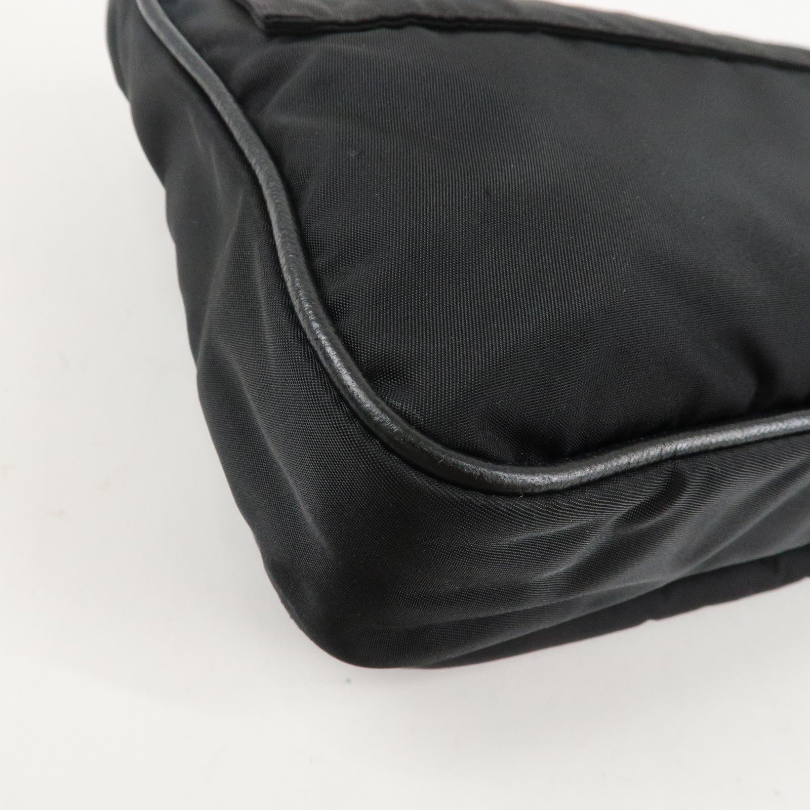 PRADA Logo Nylon Leather Clutch Bag Travel Pouch Black Used