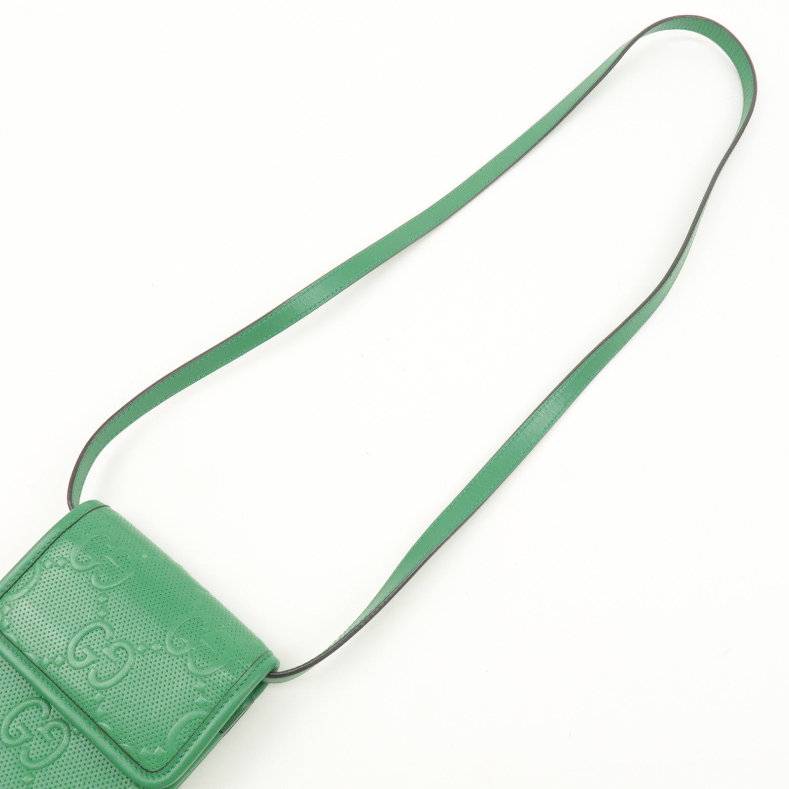 GUCCI GG Embossed Leather Shoulder Bag Green 625571