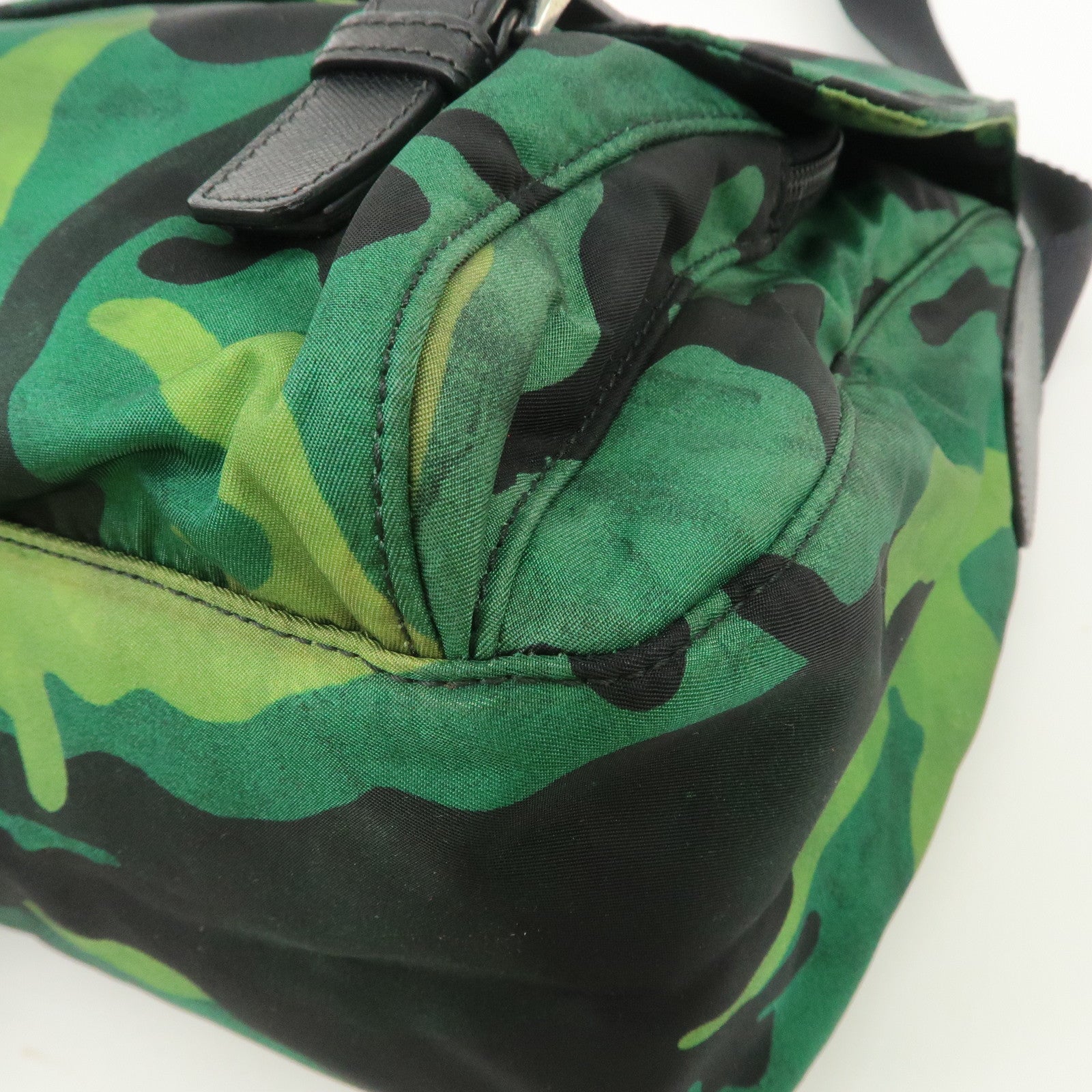 PRADA Logo Nylon Leather Camouflage Shoulder Bag Green Black