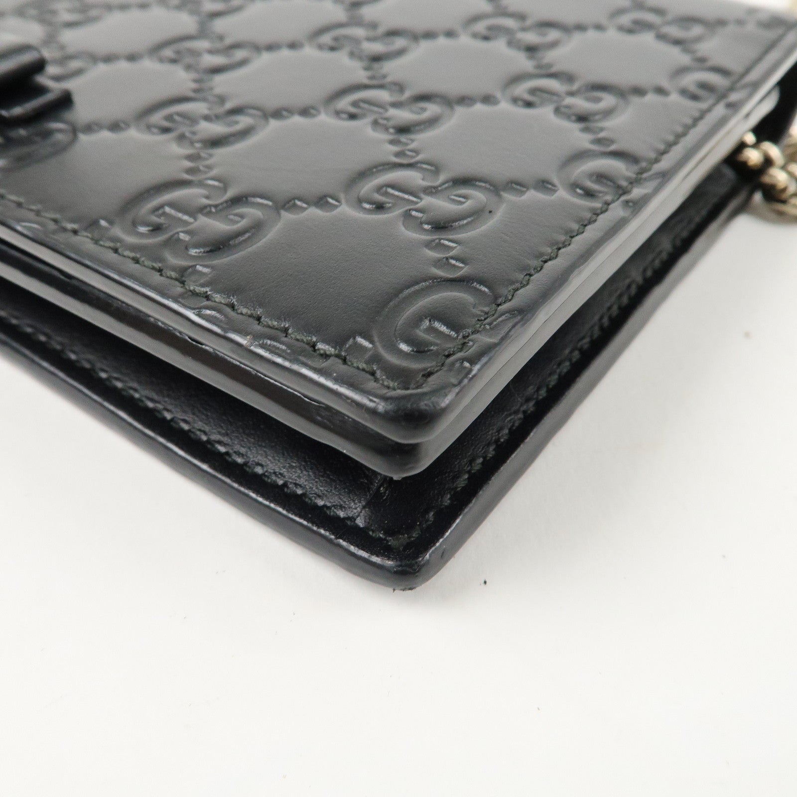 GUCCI Guccissima Leather Chain Wallet Black 431408 Used