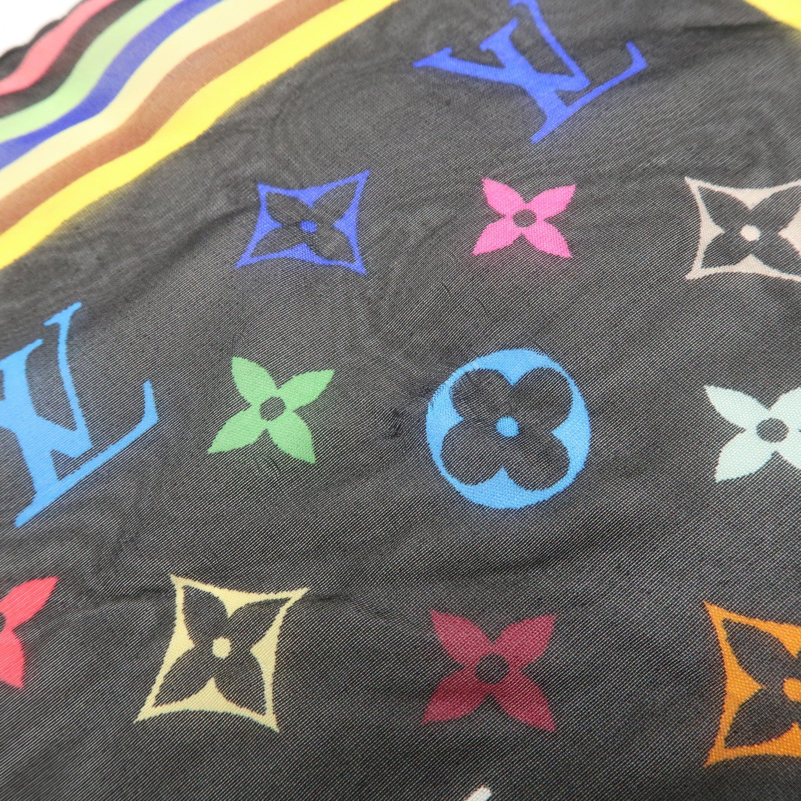 Louis Vuitton Monogram Multi Color 100% Silk Scarf Noir M71916 Used