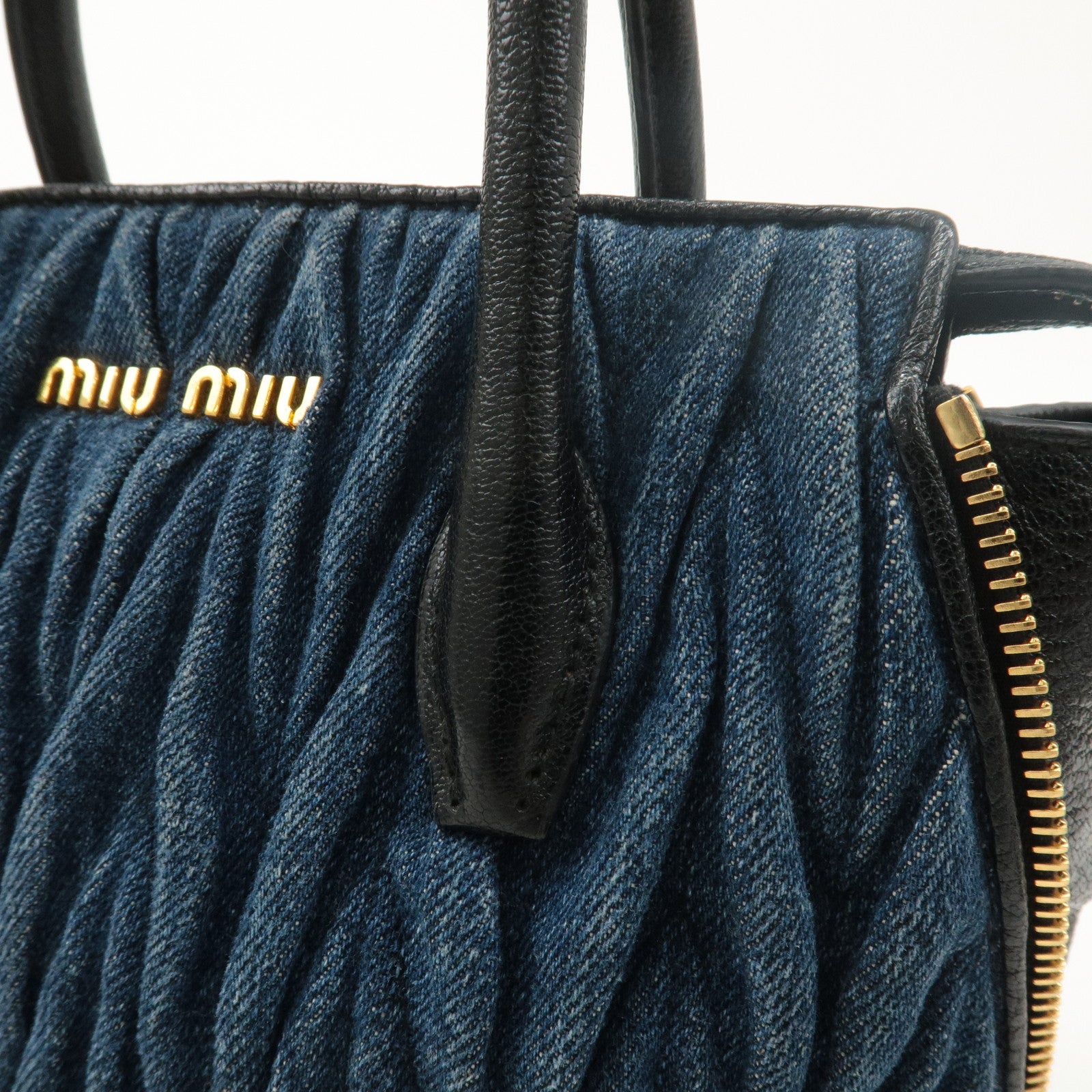 MIU MIU Matelasse Denim 2Way Shoulder Hand Bag Blue 5BA003