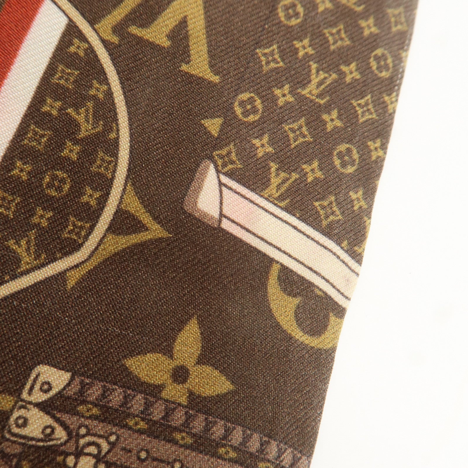 Louis Vuitton 100% Silk Bandeau Monogram Trunks Scarf Brown M72395