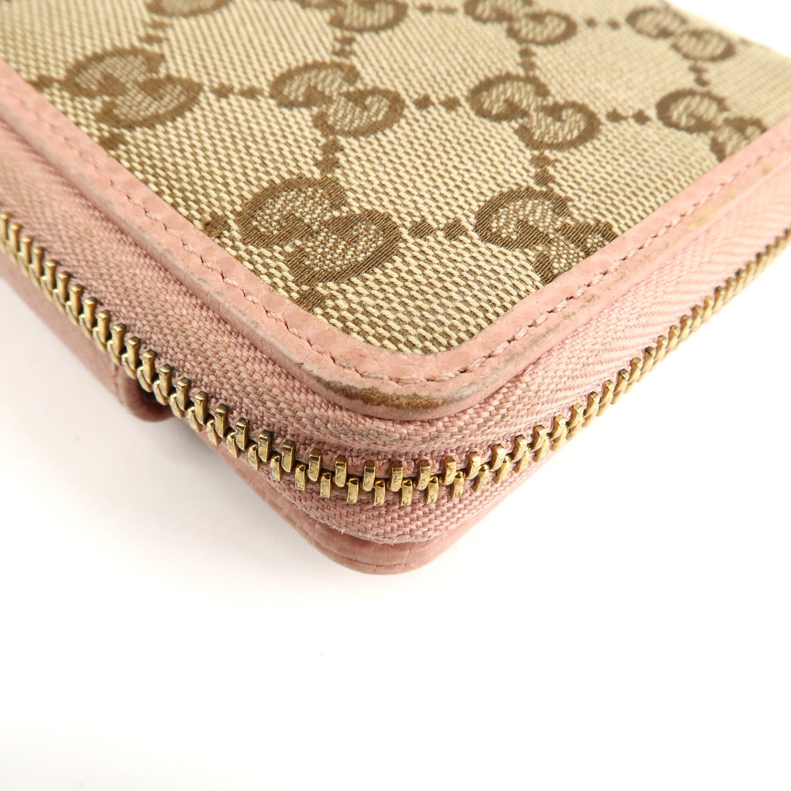 GUCCI GG Canvas Leather Bifold Wallet Beige Pink 346056 Used