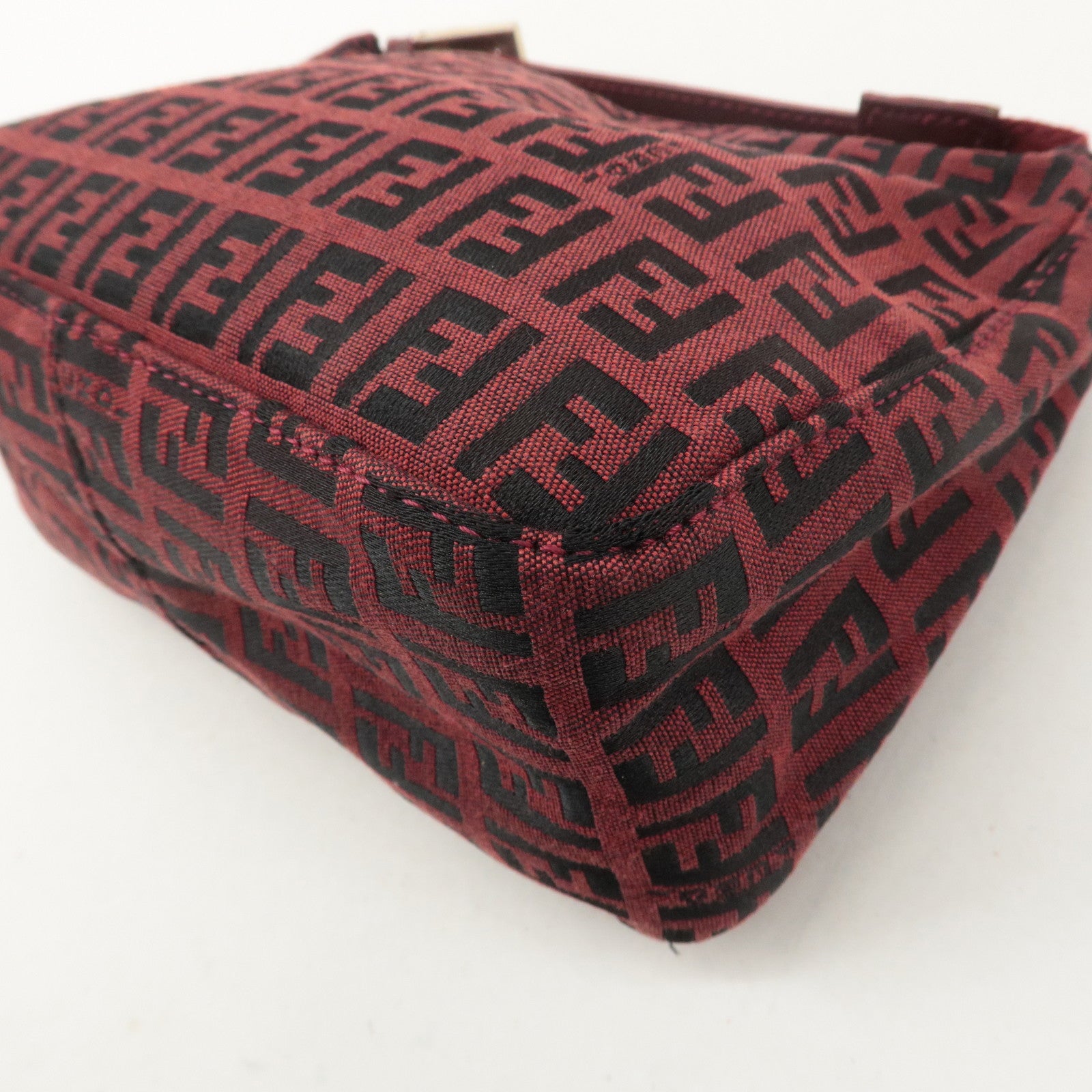 FENDI Zucchino Canvas Leather Pouch Hand Bag Red Black 8N0001