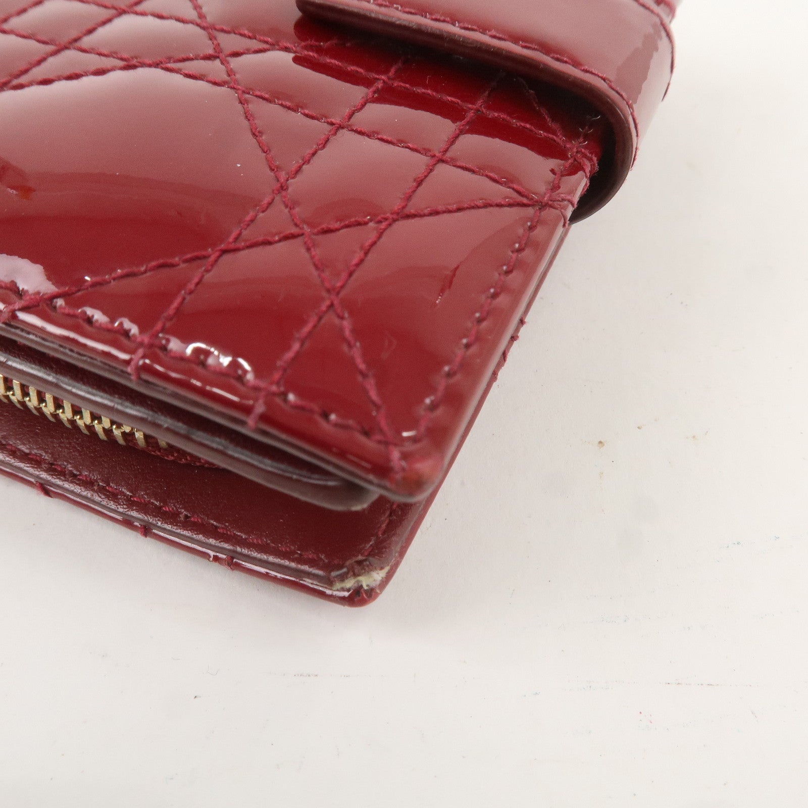 Christian Dior Cannage Patent Leather Bi-fold Wallet Red