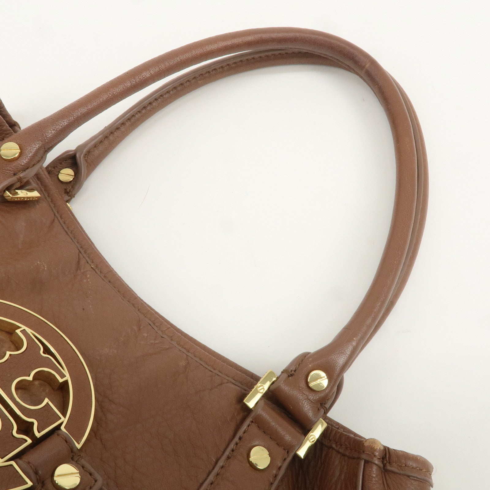 Tory Burch Leather Tote Bag Hand Bag Sholder Bag Brown