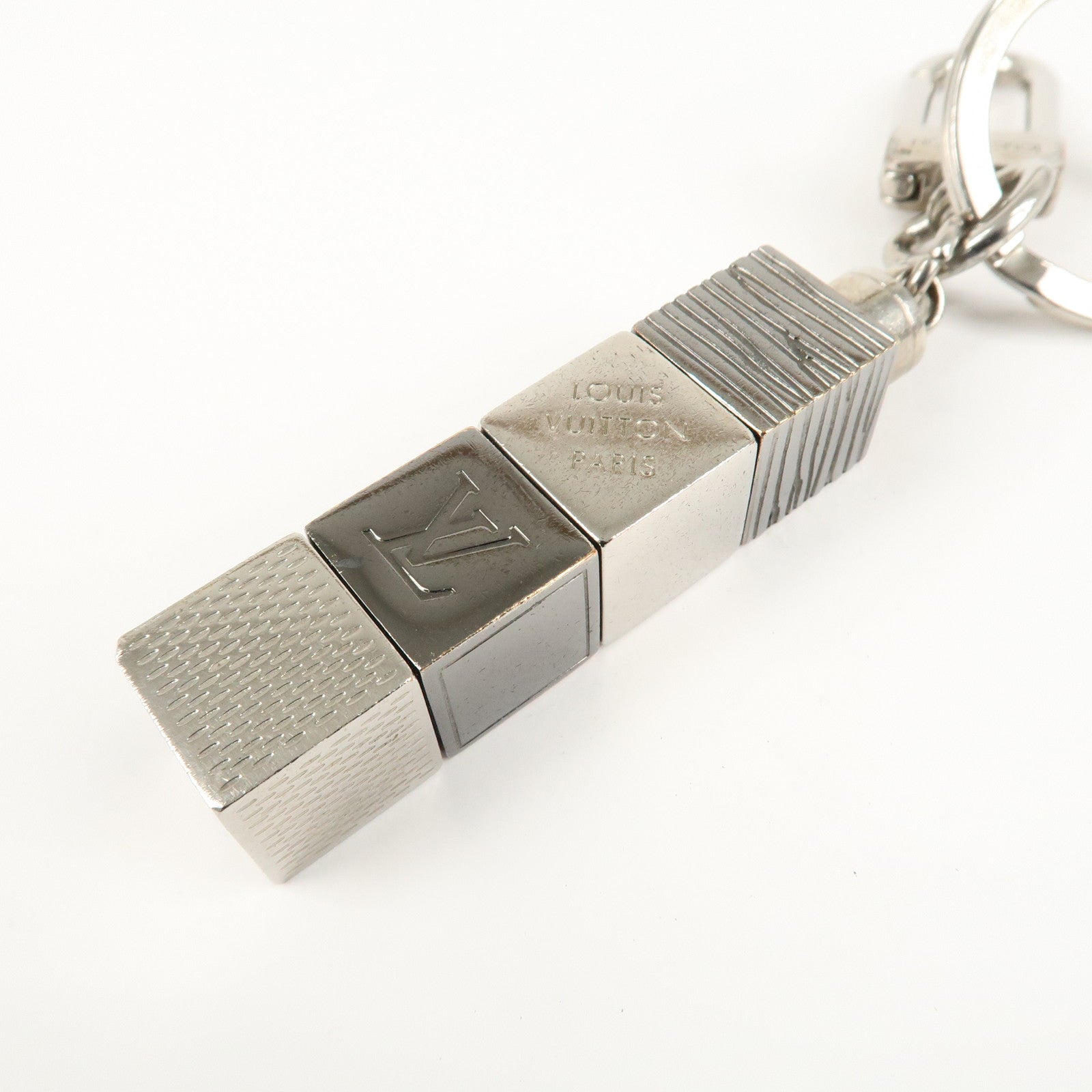 Louis Vuitton Porte Cles Cube Bag Key Charm Silver Gray M67142 Used