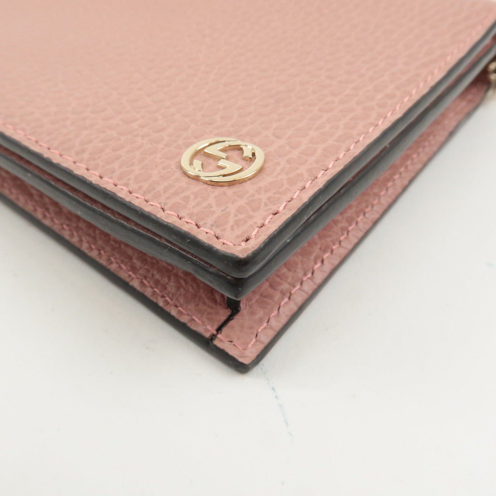 GUCCI Interlocking G Leather Chain Wallet Pink 466506