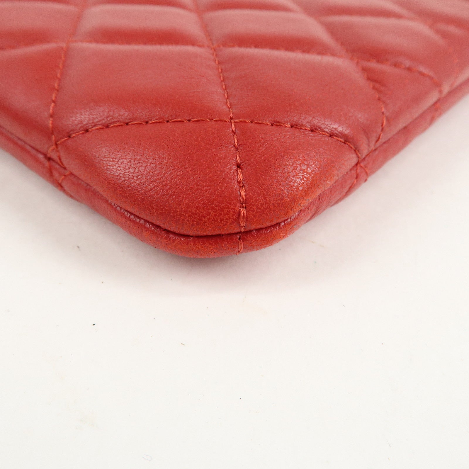 CHANEL Matelasse COCO Mark Lamb Skin Clutch Bag Red Used